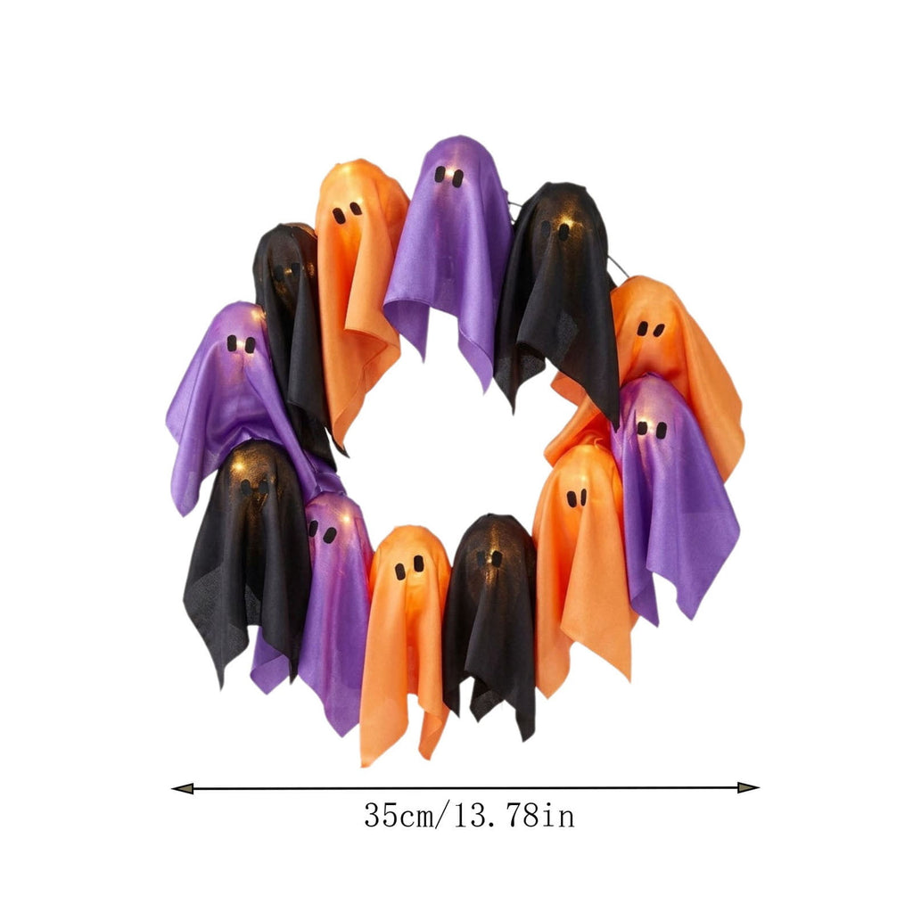 Gcvizuso Halloween Wreath with LED Light String, Purple Rose Black Crow Oval Spooky Twig Wreath for Front Door Window Fireplace Decor