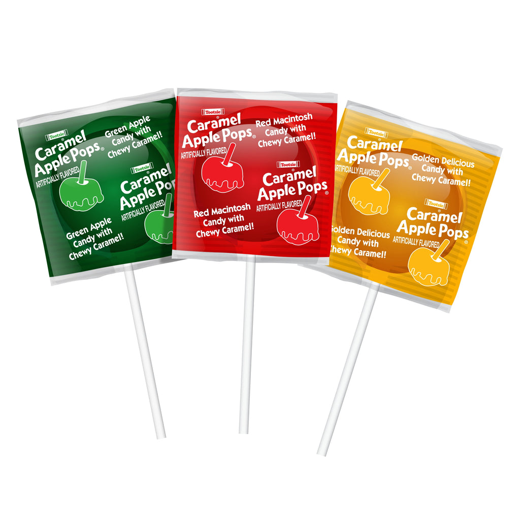 Tootsie Caramel Apple Pops, Variety Apple Flavored Lollipops, 13.64oz. Gluten Free and Peanut Free. Contains Milk and Soy.