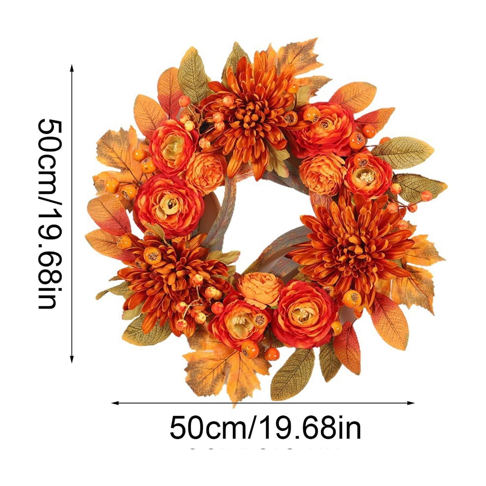 HOARBOEG Handmade Wrought Iron Maple Leaf Wreath, Thanksgiving Rudolph Fall Harvest Door Hanging, Orange Metal Autumn Wreath with Berries, Garden Wall Decor, 15.75 in