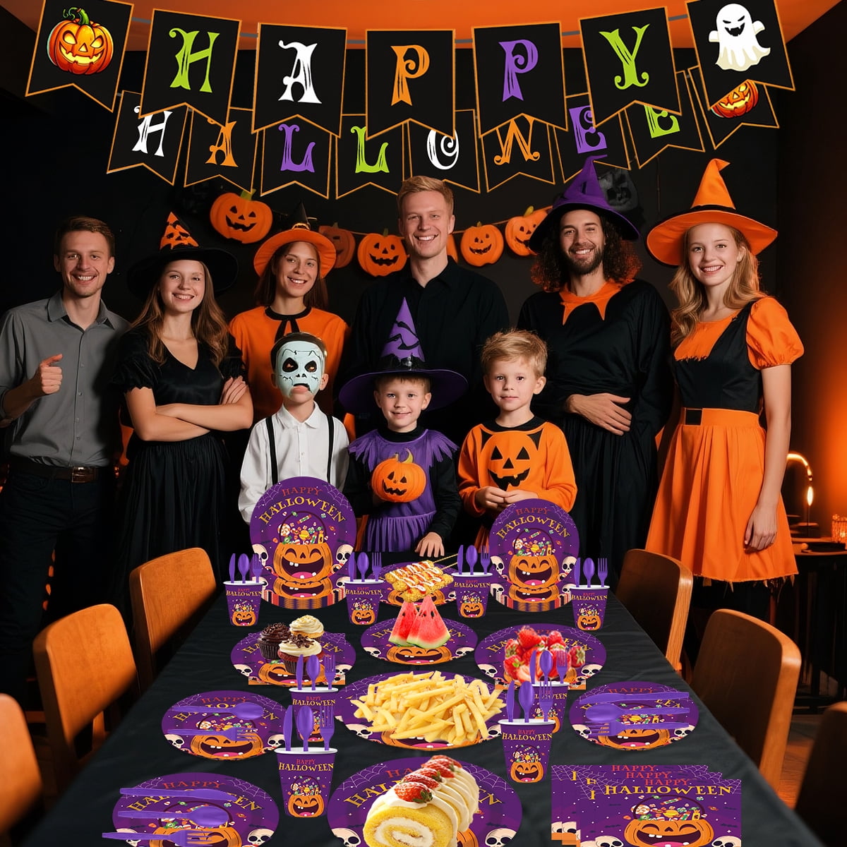 Halloween Paper Plates for Halloween Party Decoration Disposable Cups Napkins Table Cover for Halloween Banner Birthday Party Supplies Serve 20 Design 3