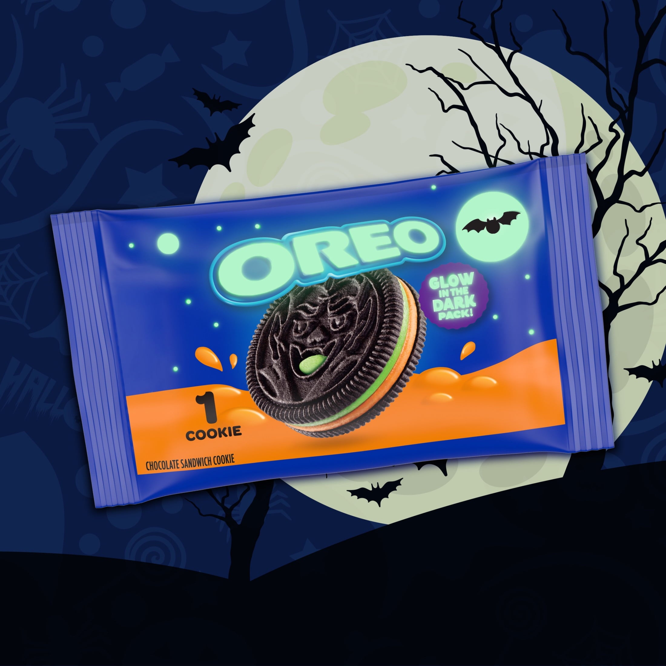 OREO Green and Orange Creme Chocolate Sandwich Cookies, Halloween Cookies, 14 Snack Packs