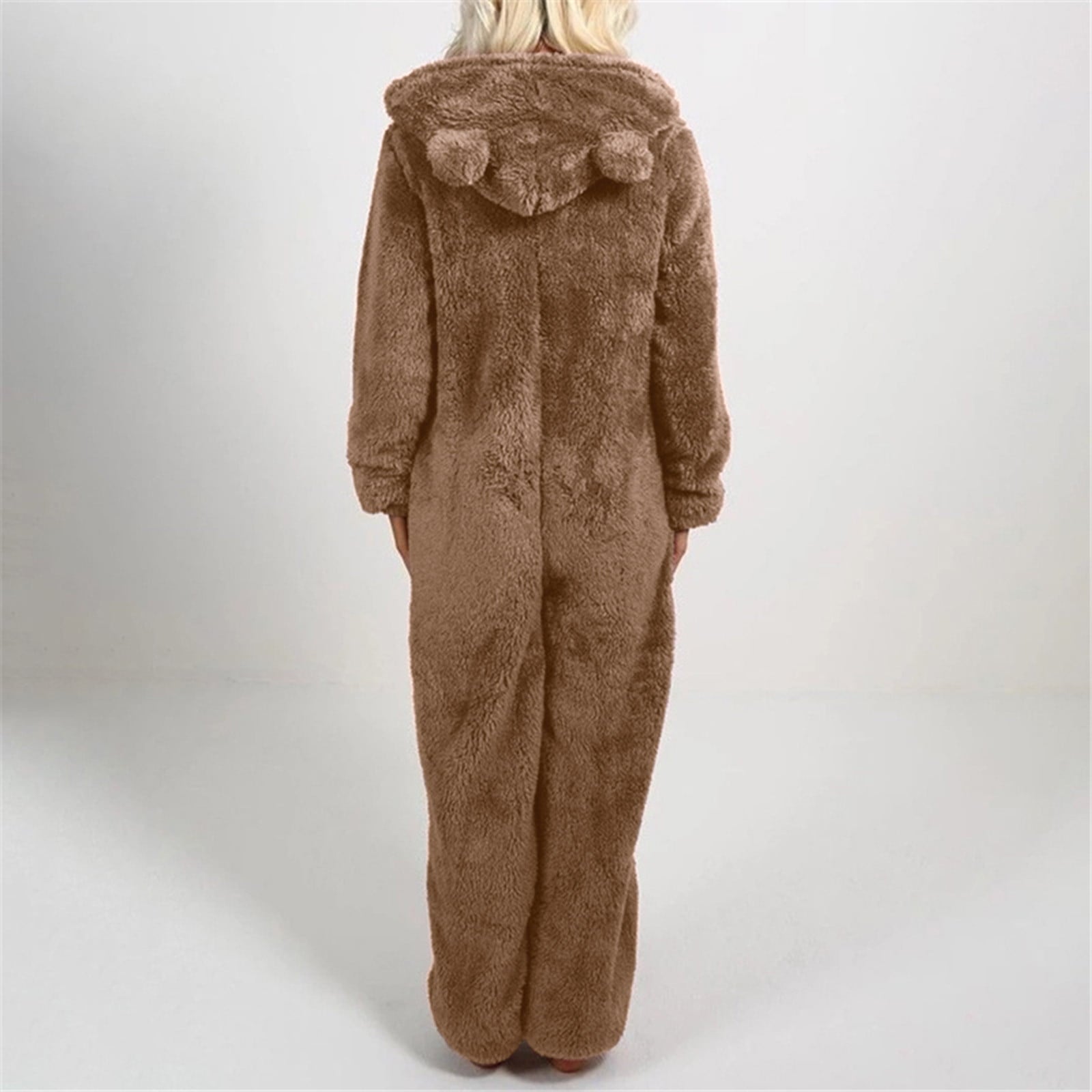 QATAINLAV Sherpa Fleece Jumpsuit for Women Winter Warm Fuzzy Onesie Pajamas Cute Cat Hooded Romper Casual Zip Up Overalls Sleepwear Black XL