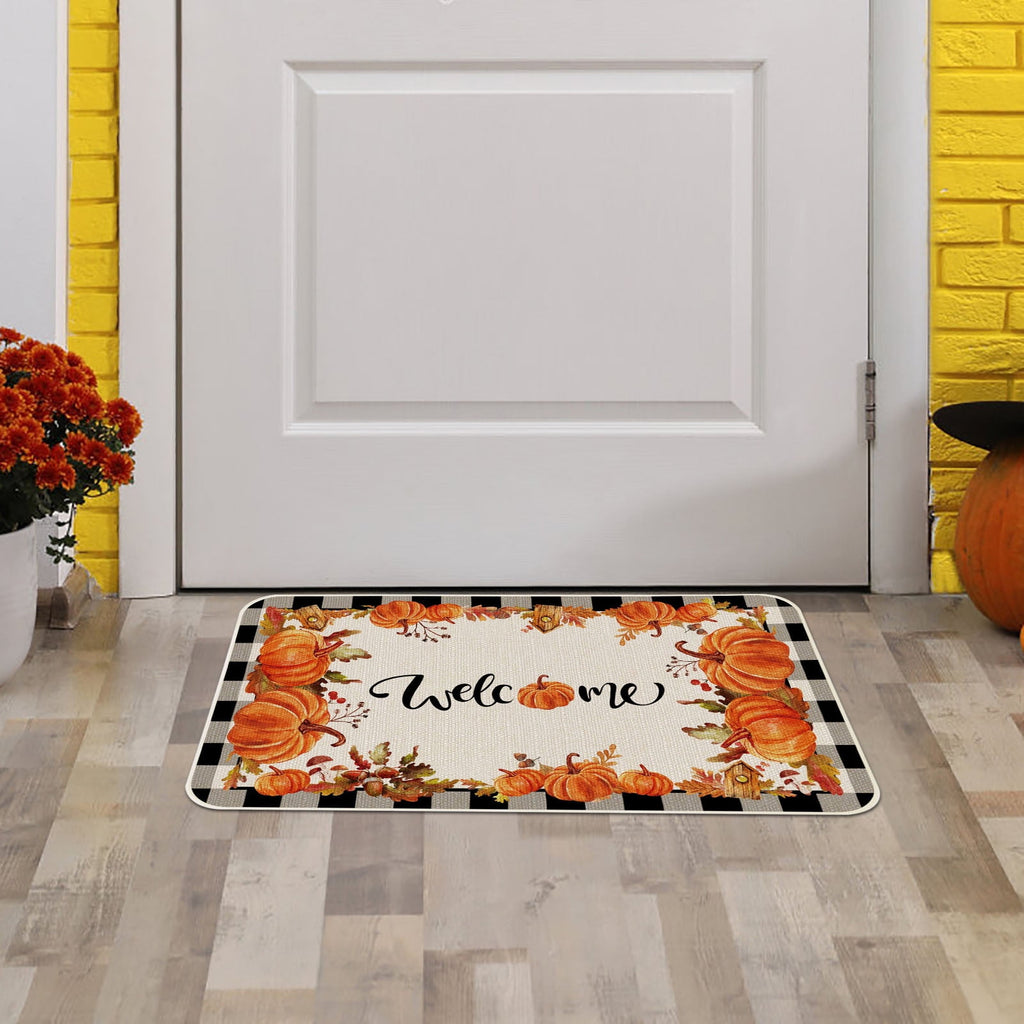 chaungfeng Welcome Fall Door Mat, Seasonal Pumpkin Decorative Doormat, Thick Non-Slip Rugs, for Indoor Outdoor Entrance Floor, Halloween Thanksgiving Decoration (23.6"X15.7")