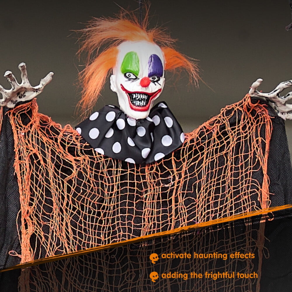 Joyfy 65" Halloween Hanging Scary Clown Decorations with Chain, with LED Lights Talking Animatronics Decor Outdoor Indoor for Haunted House Lawn Yard Patio