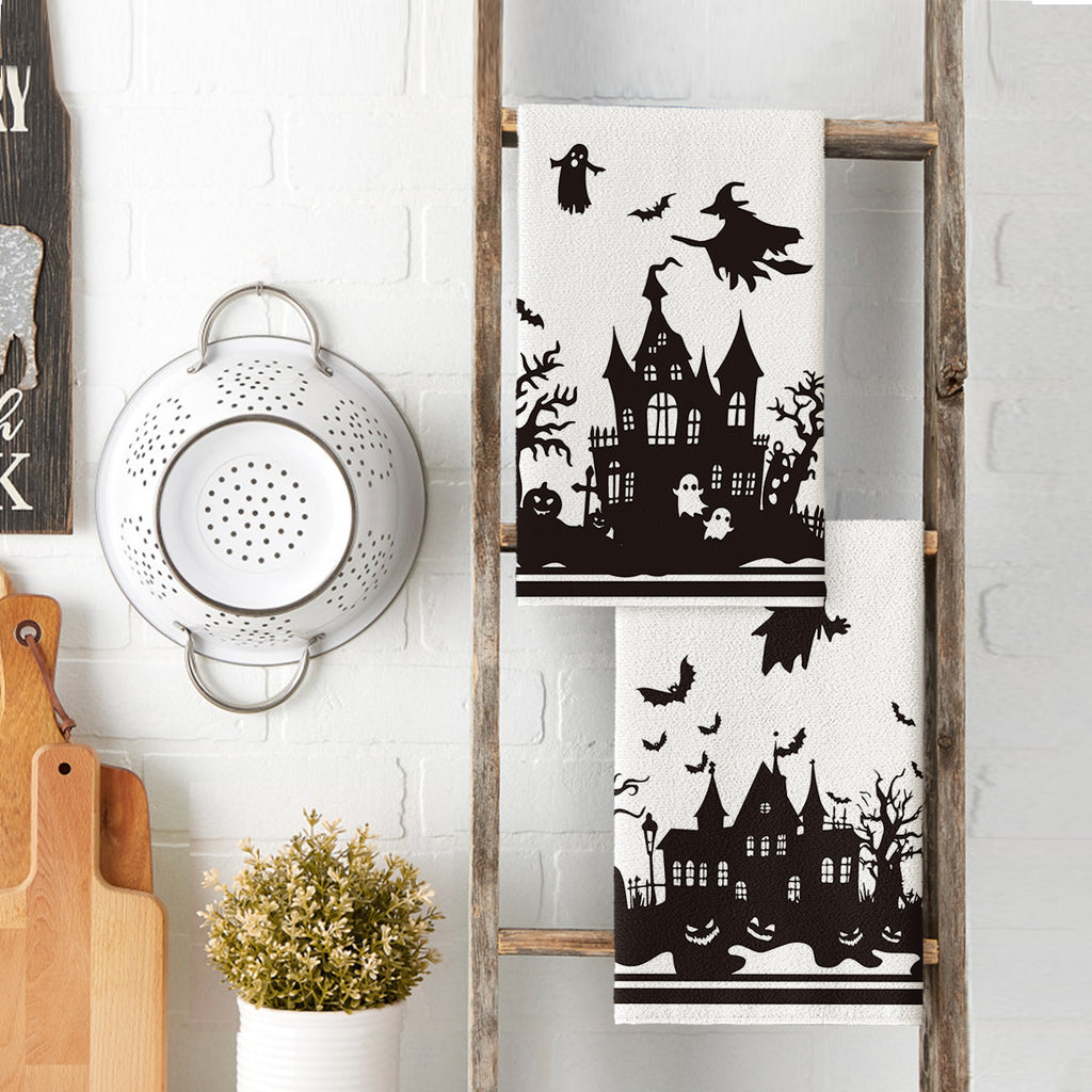 Sm:)e Spider Web Jack-O'-Lantern Pumpkin Cat Happy Halloween Kitchen Towels Dish Towels 18x26 Inch Set of 2