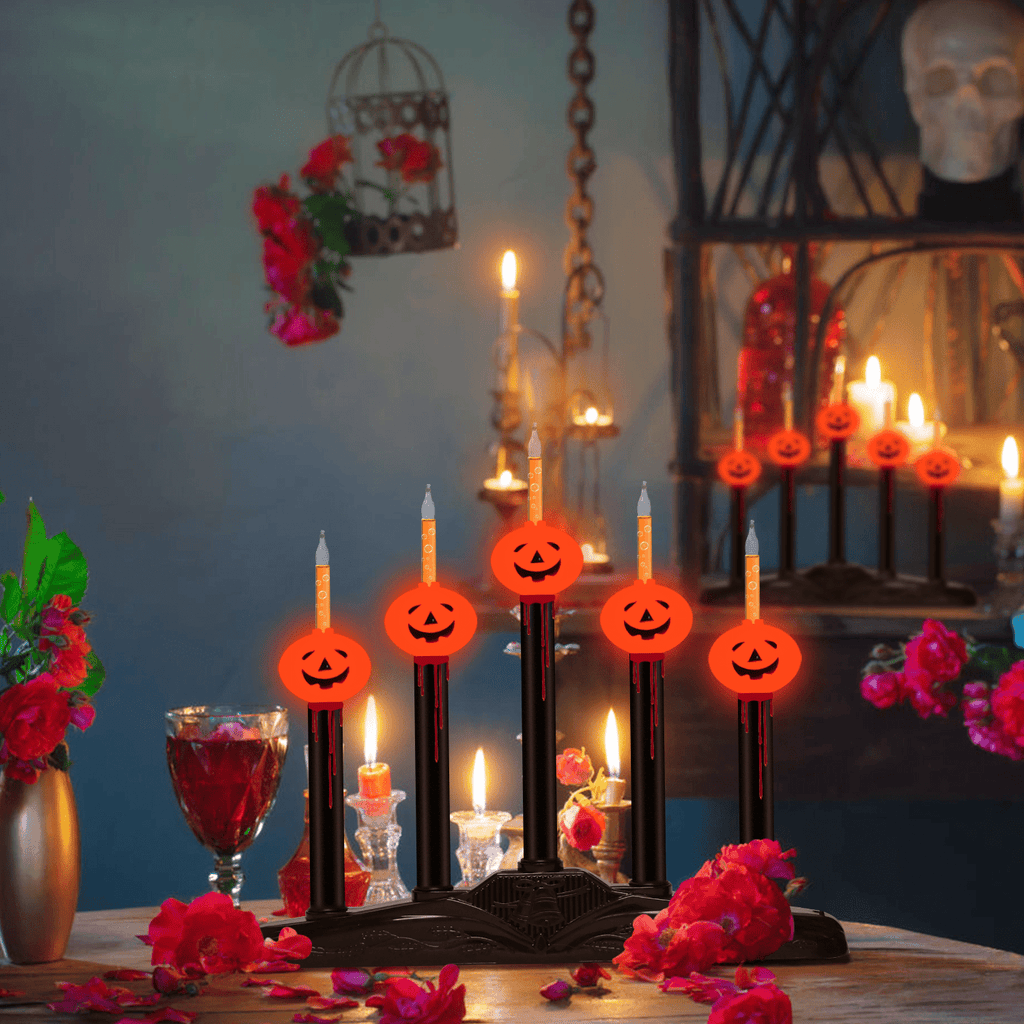 Halloween 5 Lights Pumpkin Bubble Candle Lamps, Plug in Electric Window Candle Lamps with 6 Pumpkins Bubble Lights(1 Spare), E12 Base, Vintage Candelabra Lights Great for Mantel Window Table Decor