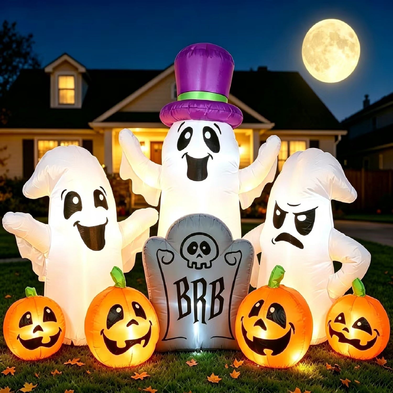 7FT Halloween Inflatable Ghosts Decoration with Pumpkin Tombstone,Blow up Yard Inflatables with Built-in LED Lights for Halloween Decoration,Halloween Party,Lawn,Garden