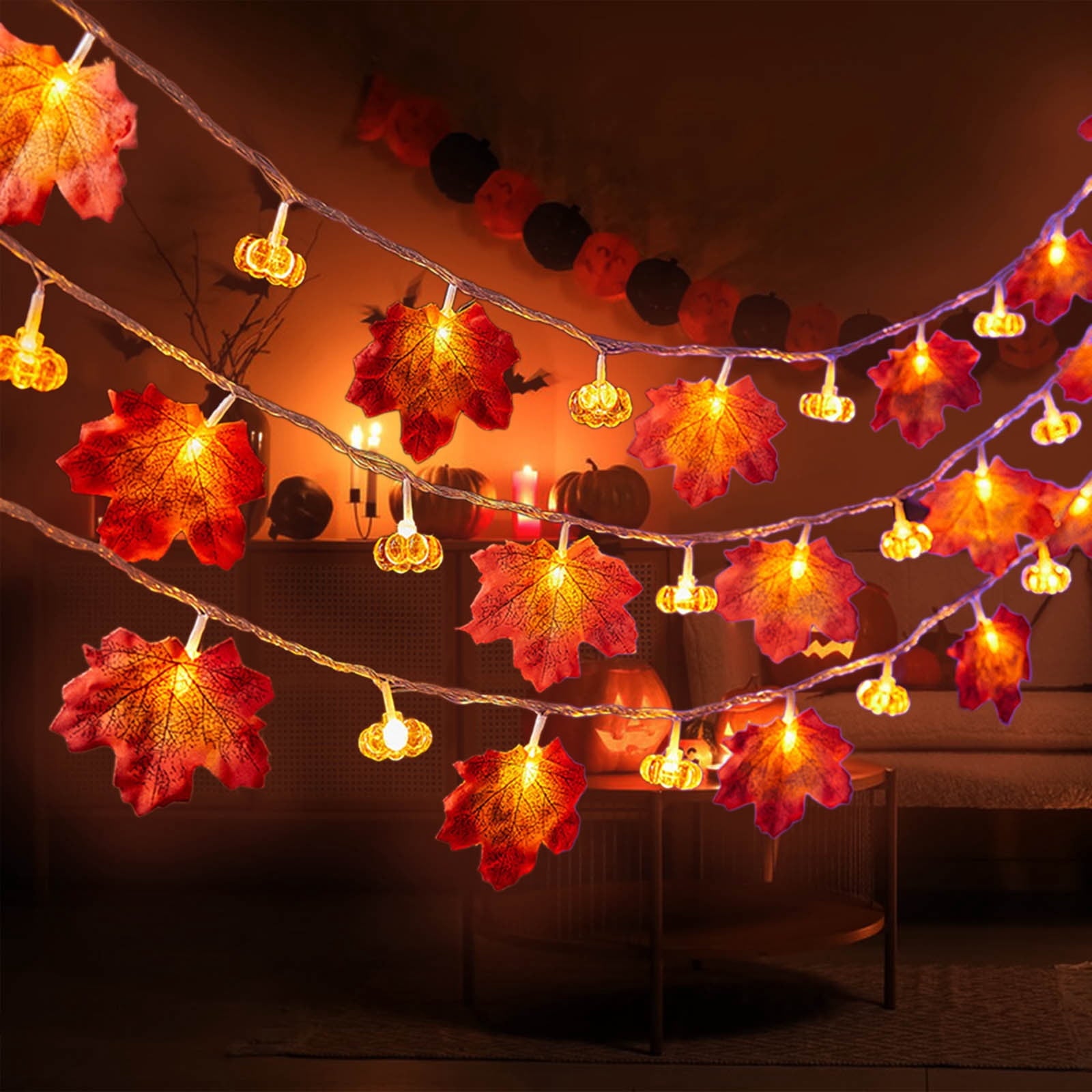 ASXITE Pumpkins Garland Lights Fall Decorations,String Lights Indoor Outdoor,Maple Leaf Pumpkin Lantern String Lantern String Thanksgiving Maple Leaf Lantern Halloween Pumpkin Decorative
