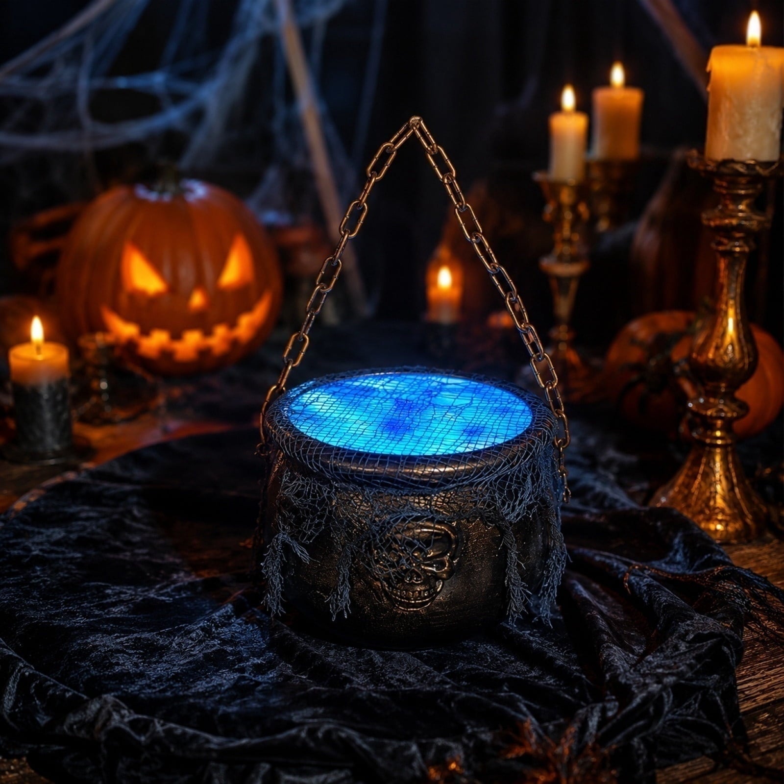 EWASWON Halloween Cauldron with Lights and Sound, LED Light-Up Spooky Witch Brew Pot Decoration for Indoor Outdoor Home Mantel Kitchen Party