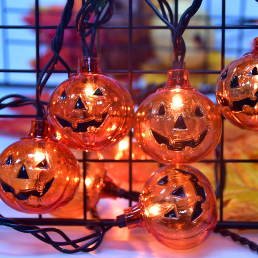 Halloween Pumpkin String Lights, 8.5Ft Outdoor Halloween Decorations Lights with 10 Jack-O-Lantern Lights, Hanging Pumpkin String Lights Party Patio Garden Window Decor