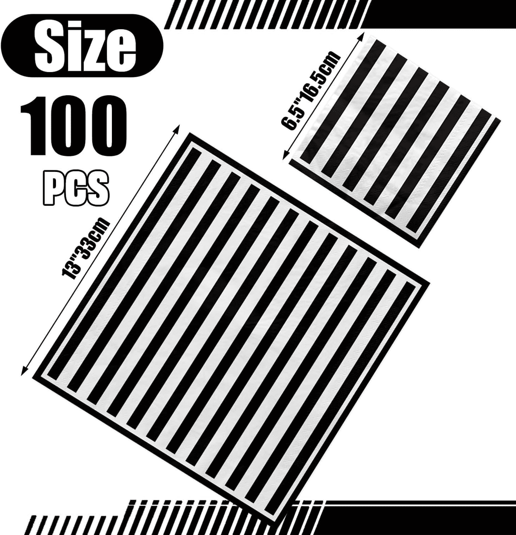 100 Pcs Black and White Striped Napkins, Black and White Party Supplies Black and White Paper Napkin Lunch Napkin for Halloween Party Birthday Baby Shower Wedding