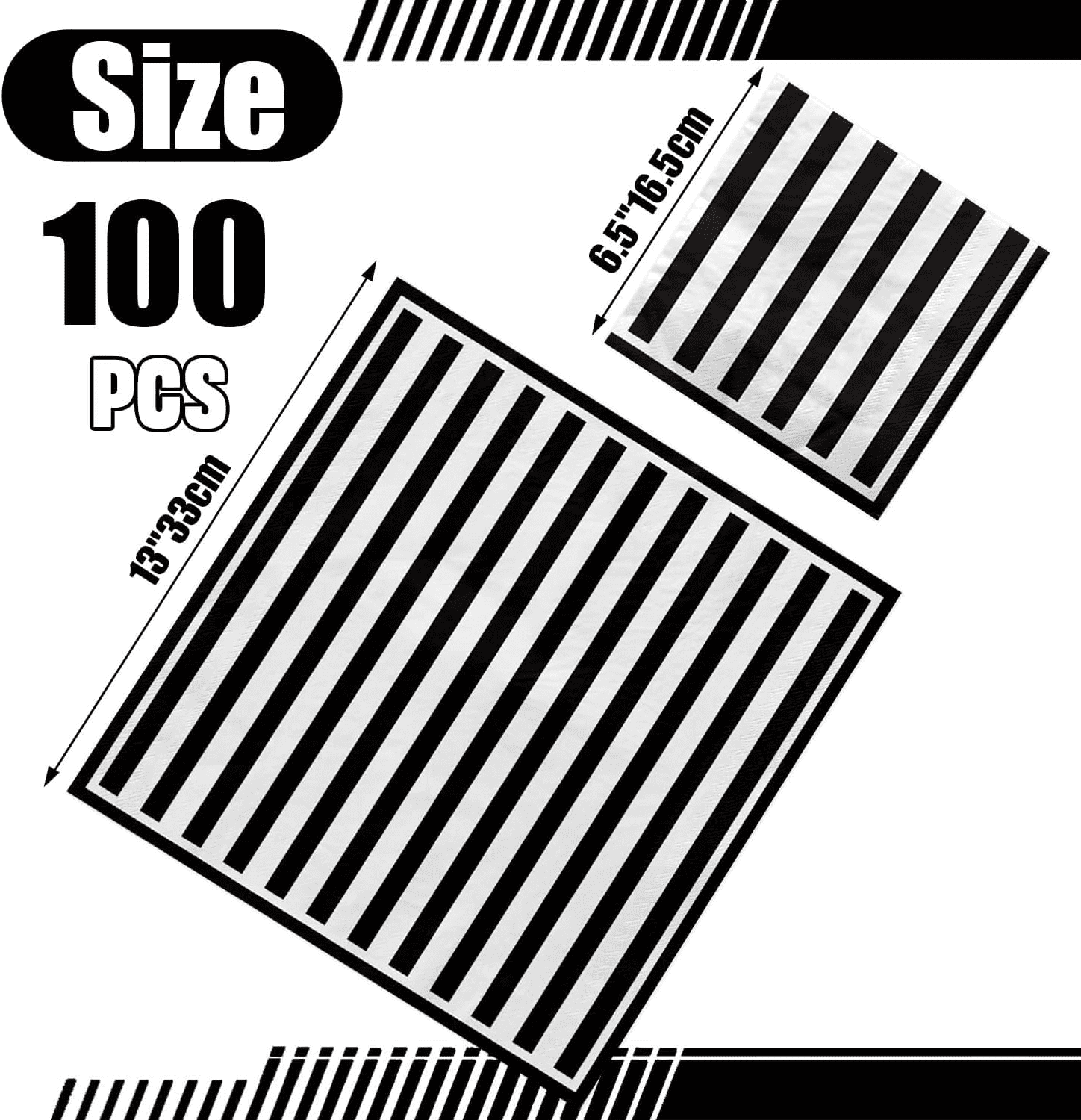 100 Pcs Black and White Striped Napkins, Black and White Party Supplies Black and White Paper Napkin Lunch Napkin for Halloween Party Birthday Baby Shower Wedding