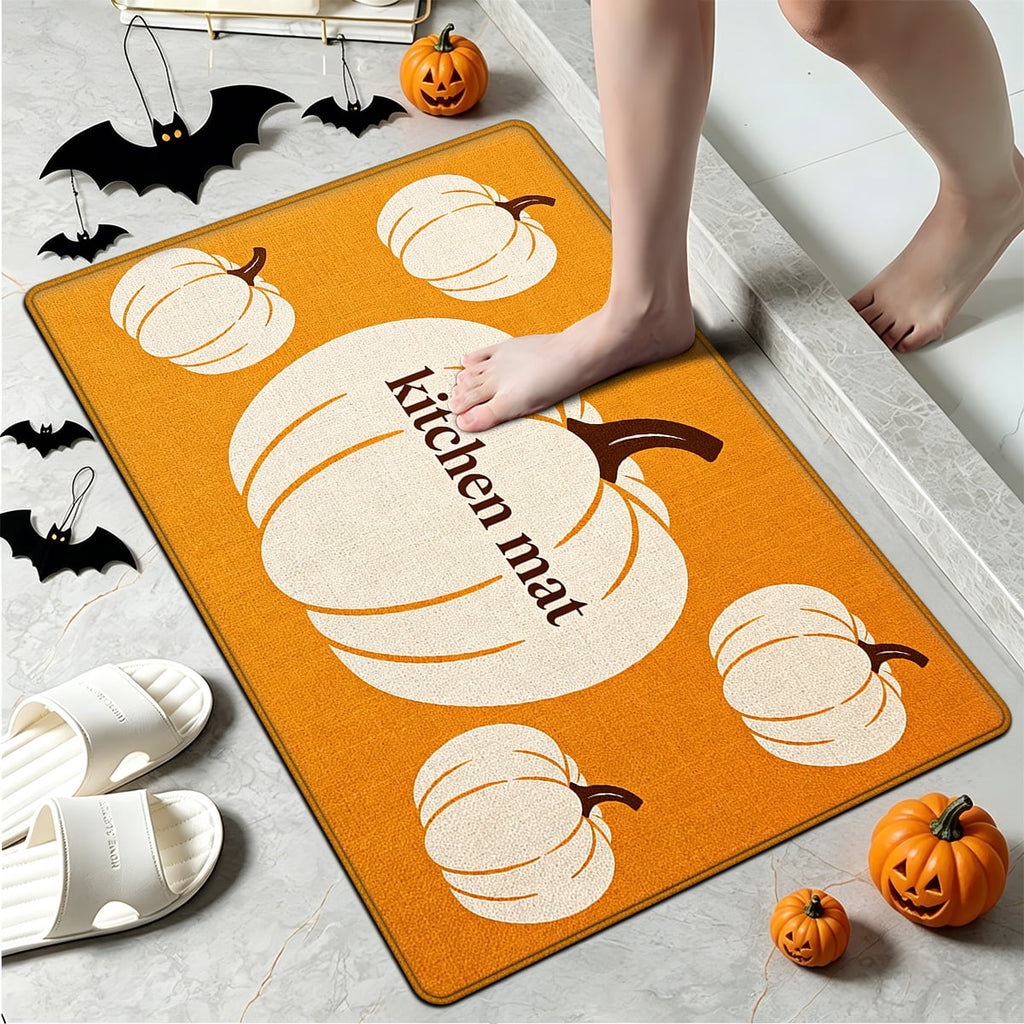 YIMEIS Halloween White Pumpkin Multi-purpose 3-Piece Flannel Mat and Kitchen Rugs,Soft Non-slip for Home Bedroom Bathroom