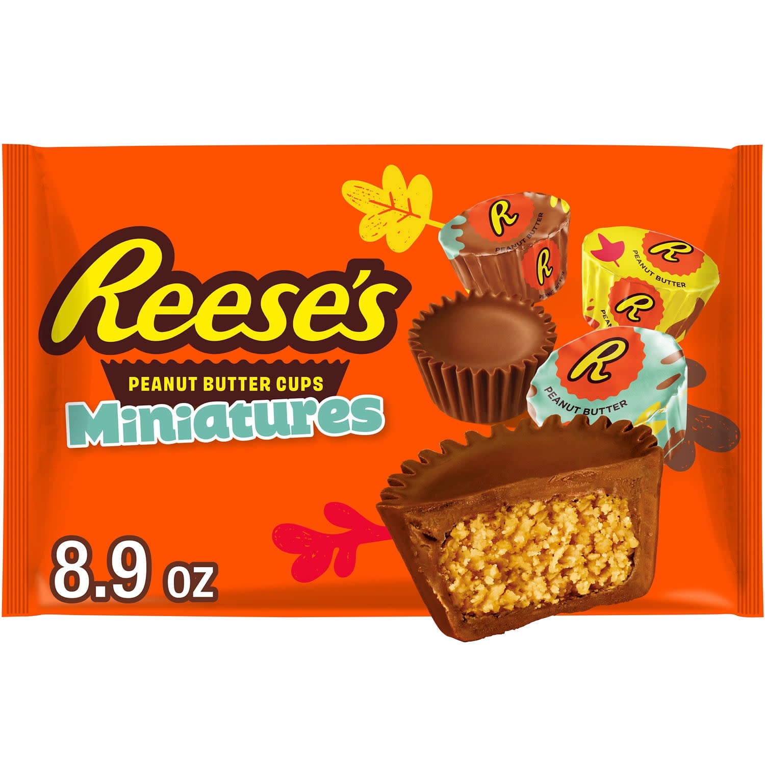 Reese's Miniatures Milk Chocolate Peanut Butter Cups, Fall Candy Bag, 8.9 oz