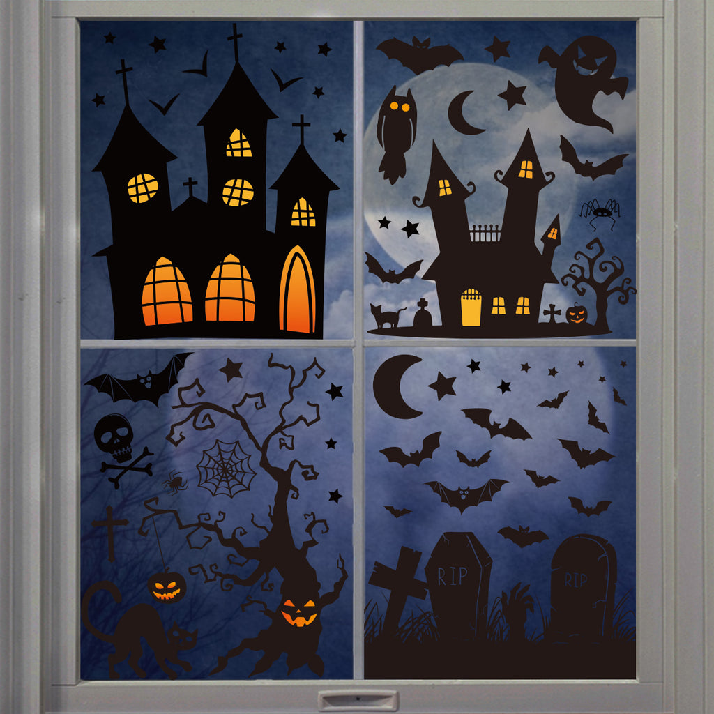 Smile 100 PCS Halloween Window Cling Sticker, Goost Trick or Treat Pumpkin Truck Gnome for Home Party Supplies Shop Window Glass Display Decoration