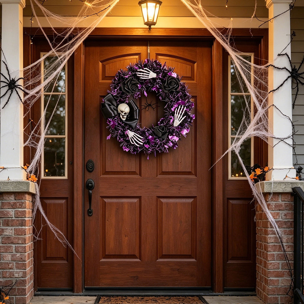Boovnll Halloween Wreath, 18" Horror & Novelty Handmade Black Twig Glitter Bats Halloween Wreaths for Front Door Fireplace Wall Porch Party Decor, Halloween Decorations