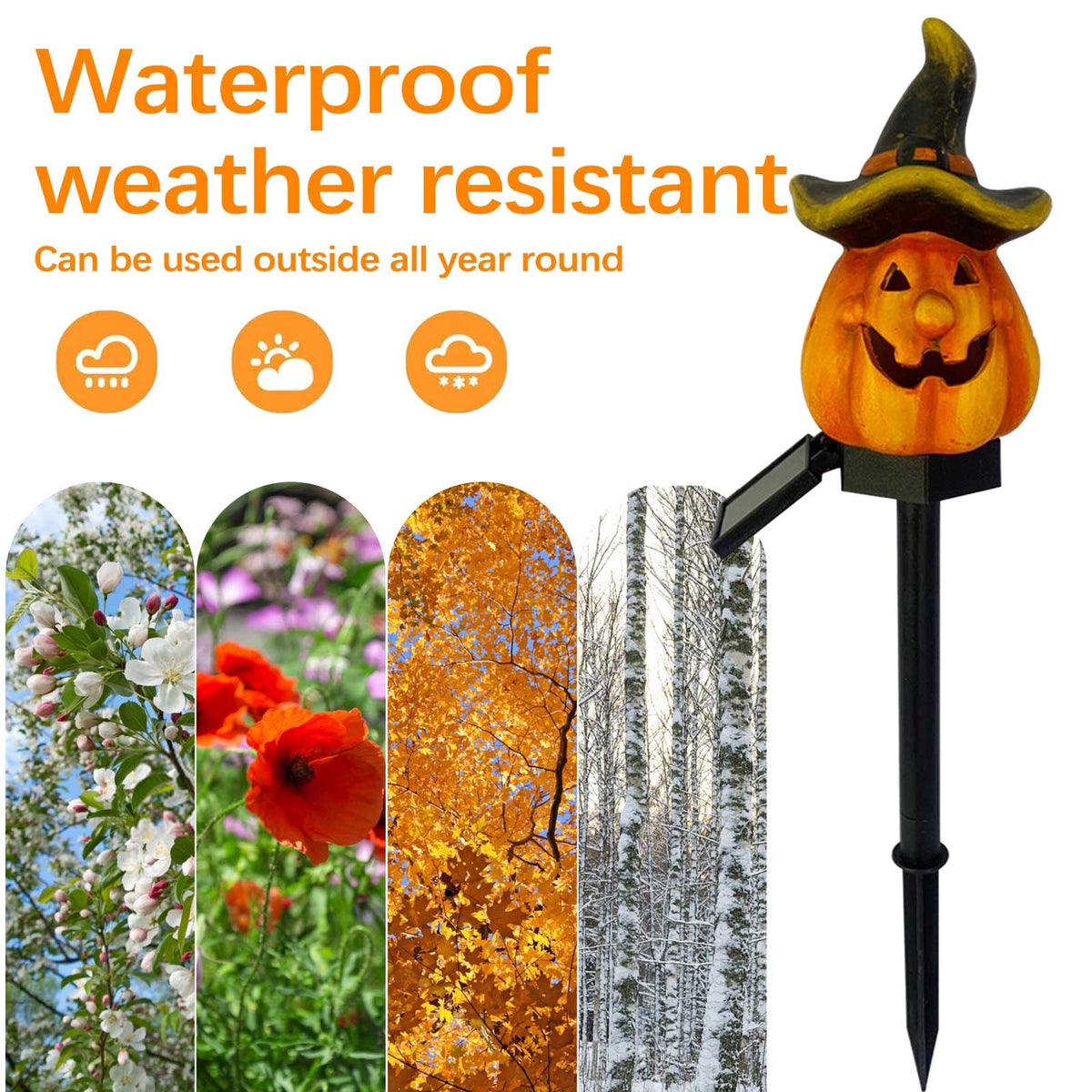 Btomtd Solar Lantern Light Outdoor Halloween Decor Resin Craft Pumpkin Ground Insertion Lamp for Garden Ghost Festival Solar LED Garden Light, C