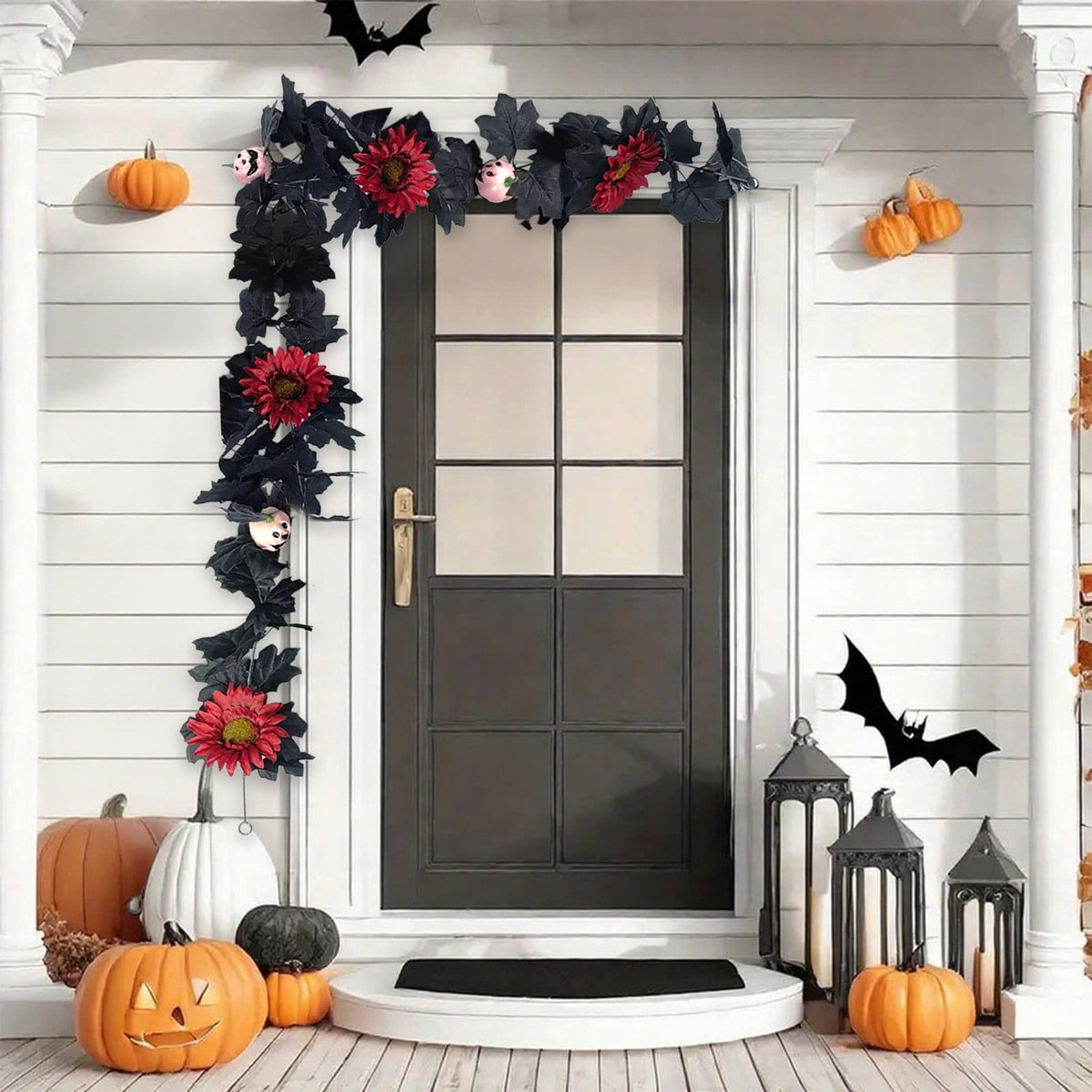 AZXY Halloween Decor, Halloween Indoor Decor, Halloween Tabletop, Artificial White Silk Rose Stems, Gothic Fake Floral Bouquet, Halloween Decorations for Home Table Party Decor