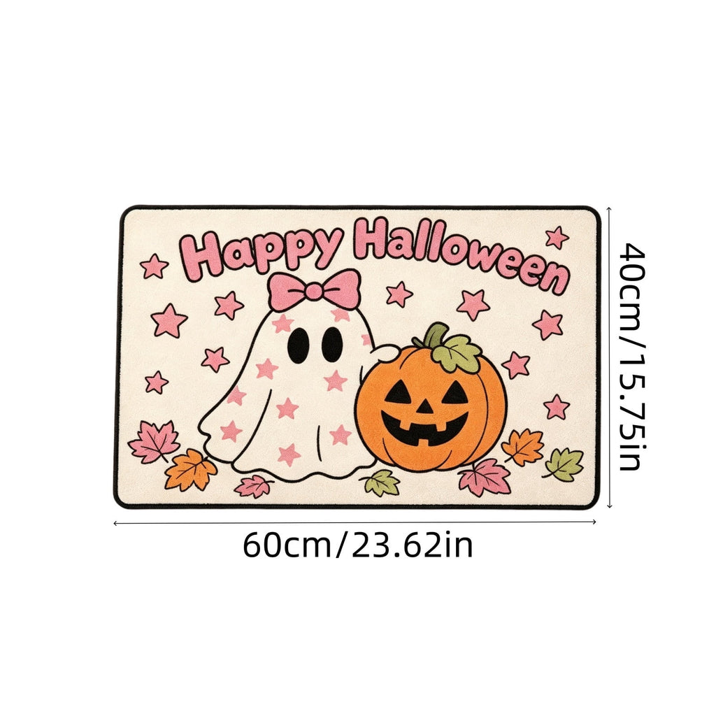 Halloween Doormat Ghost Bath Mat 23.6x15.7in Secure-Grip Absorbent Soft Faux Fur Rug for Bathroom Bedroom Living Room Decor by OVFUIZ