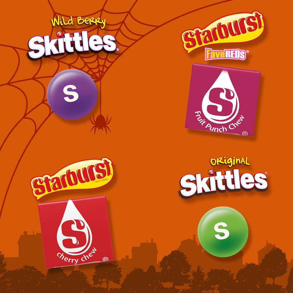 Skittles & Starburst Fun Size Chewy Halloween Candy Variety Pack, 80 Ct Bulk Bag