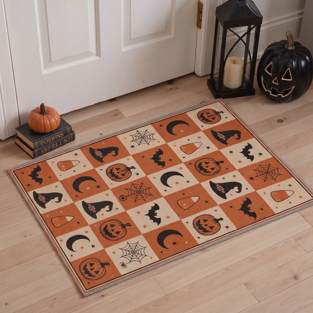 GENIMO 2'x7' Halloween Runner Rug, Washable Non Slip Soft Vintage Witch Indoor Outdoor Hallway Runner for Porch Patio Kitchen Entryway, Vintage Black