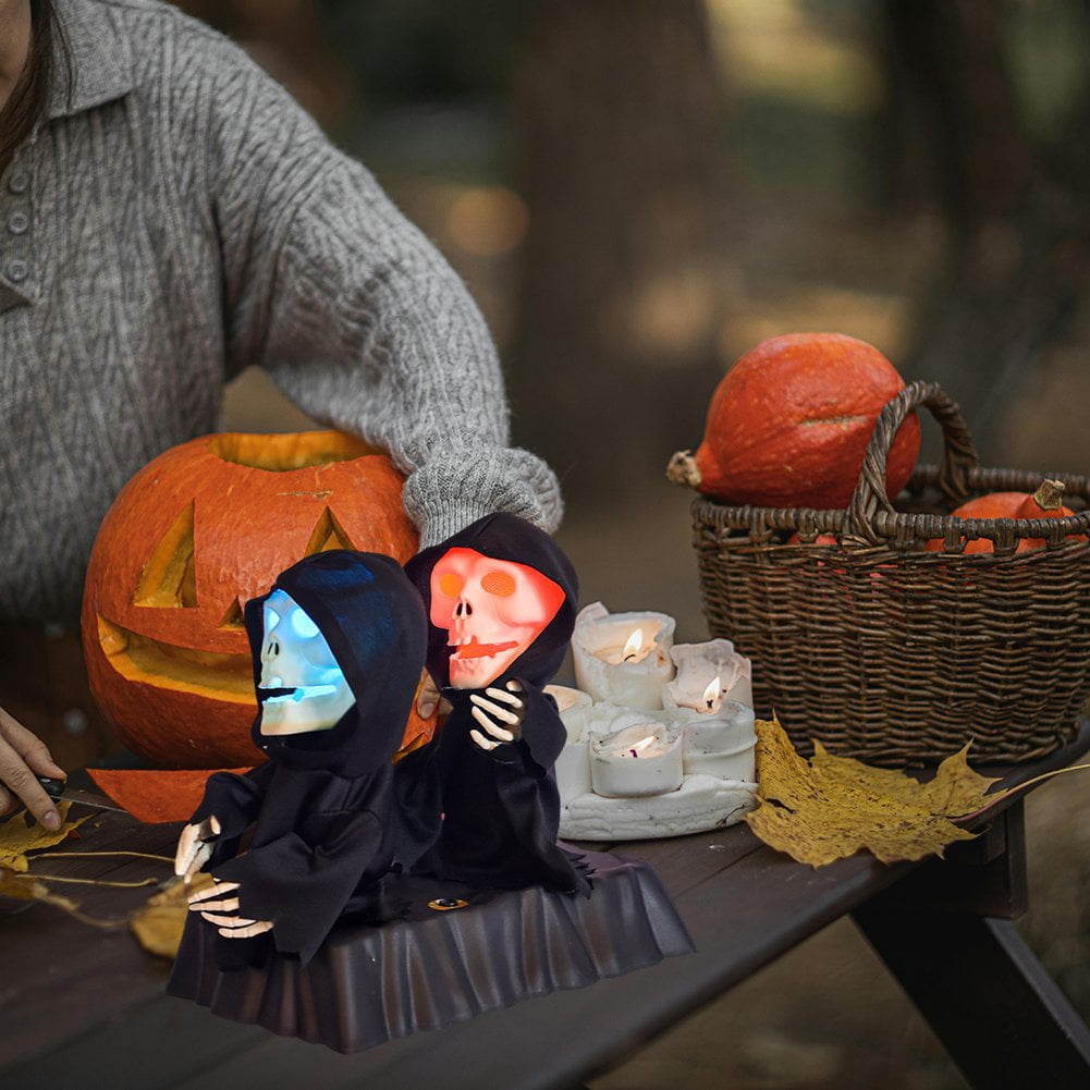 Jiibva Halloween Skeleton Animated Props for Indoor and Outdoor Dancing Skeleton Halloween Decoration Singing with LED Eyes Battery Operated Scary Skeleton Props