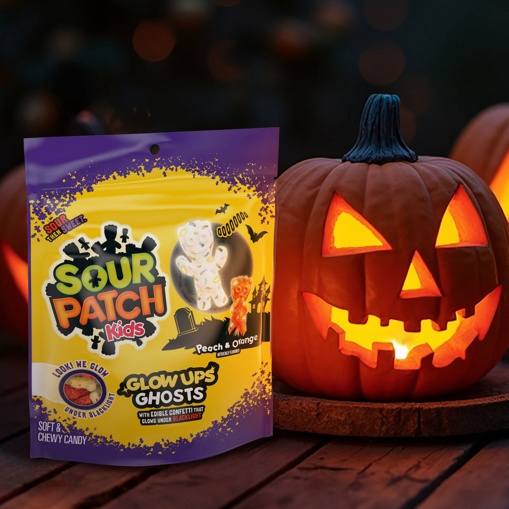 SOUR PATCH KIDS Glow Ups Ghosts Soft & Chewy Gummy Halloween Candy, 8.37 oz