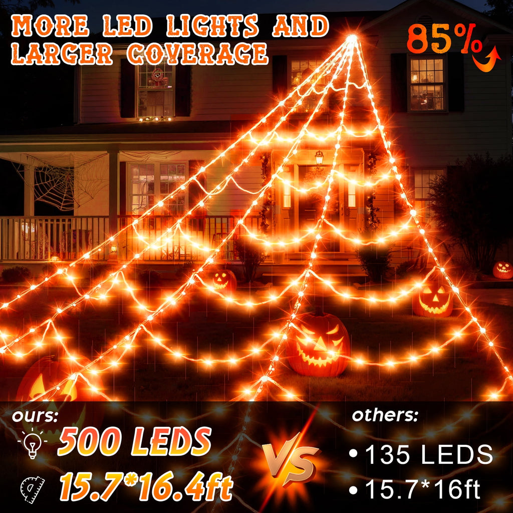 Scidweet Halloween Decorations Outdoor, 500 LED Halloween Giant Spider Web Lights for Garden Yard Porch Home Decor, Purple White