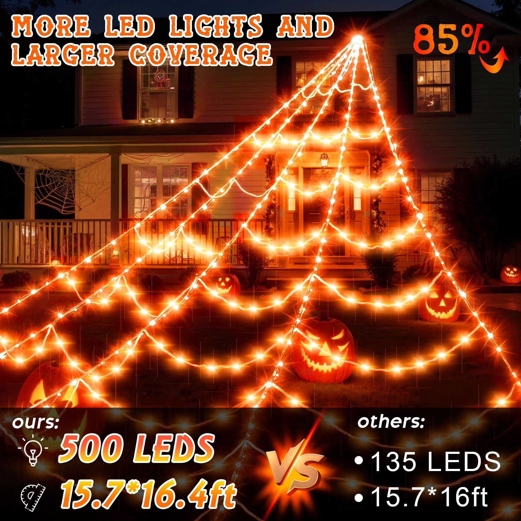 Scidweet Halloween Decorations Outdoor, 500 LED Halloween Giant Spider Web Lights for Garden Yard Porch Home Decor, Purple White
