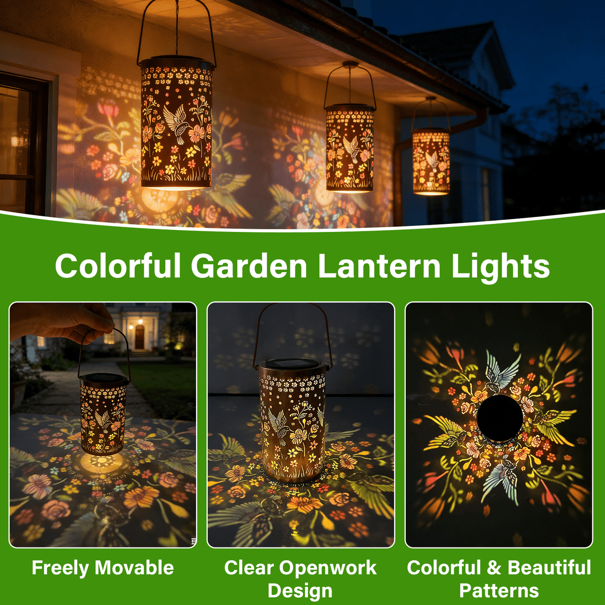 Colorful Solar Lanterns IP65 Outdoor Waterproof, Mother's Day Gifts for Women Mom Grandma - LED Colorful Sunflower Solar Lights Metal Hanging Lantern for Patio Yard Porch