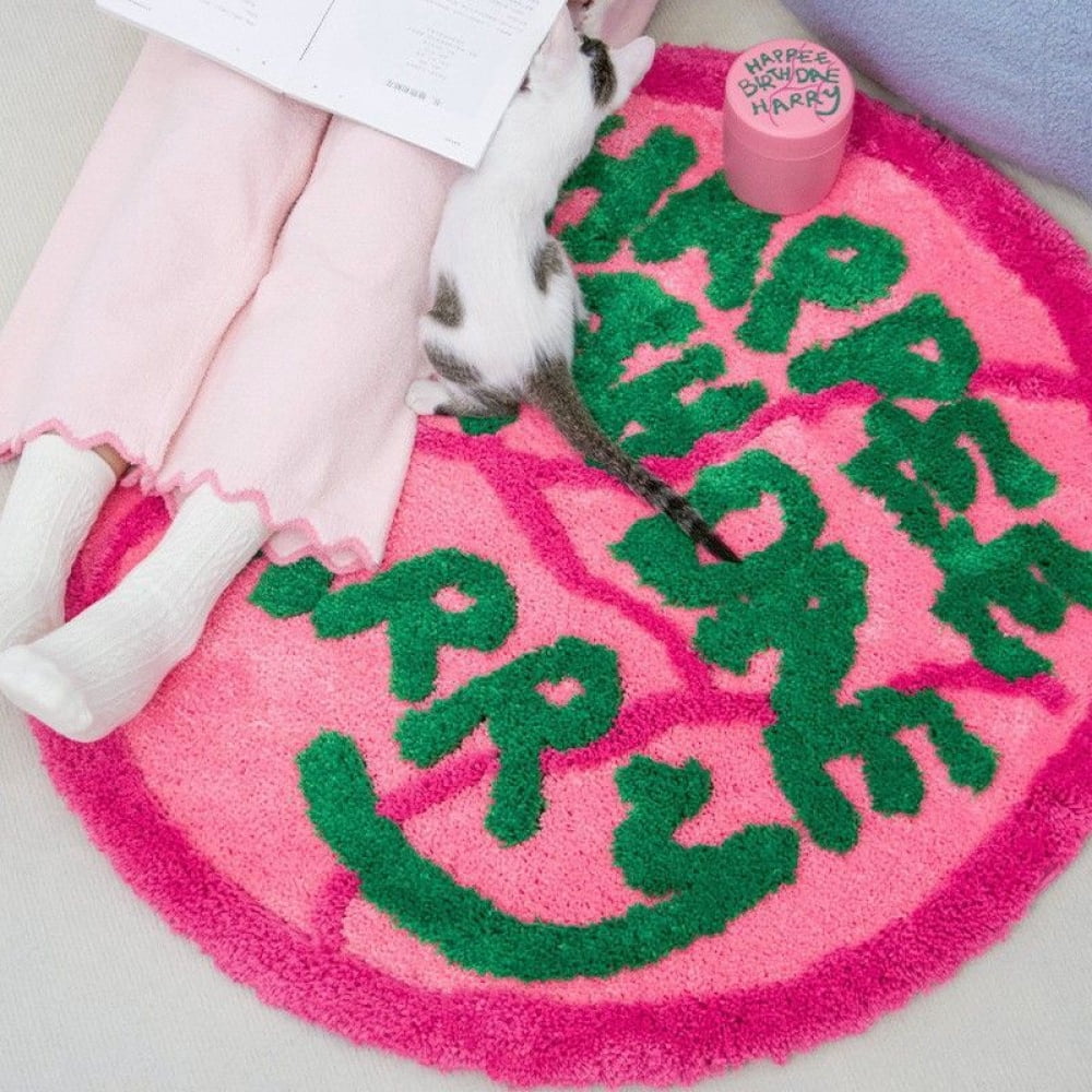 Halloween-Themed Plush Round Rug - Thickened Flocked with Cake Pattern, Machine Washable Non-Slip