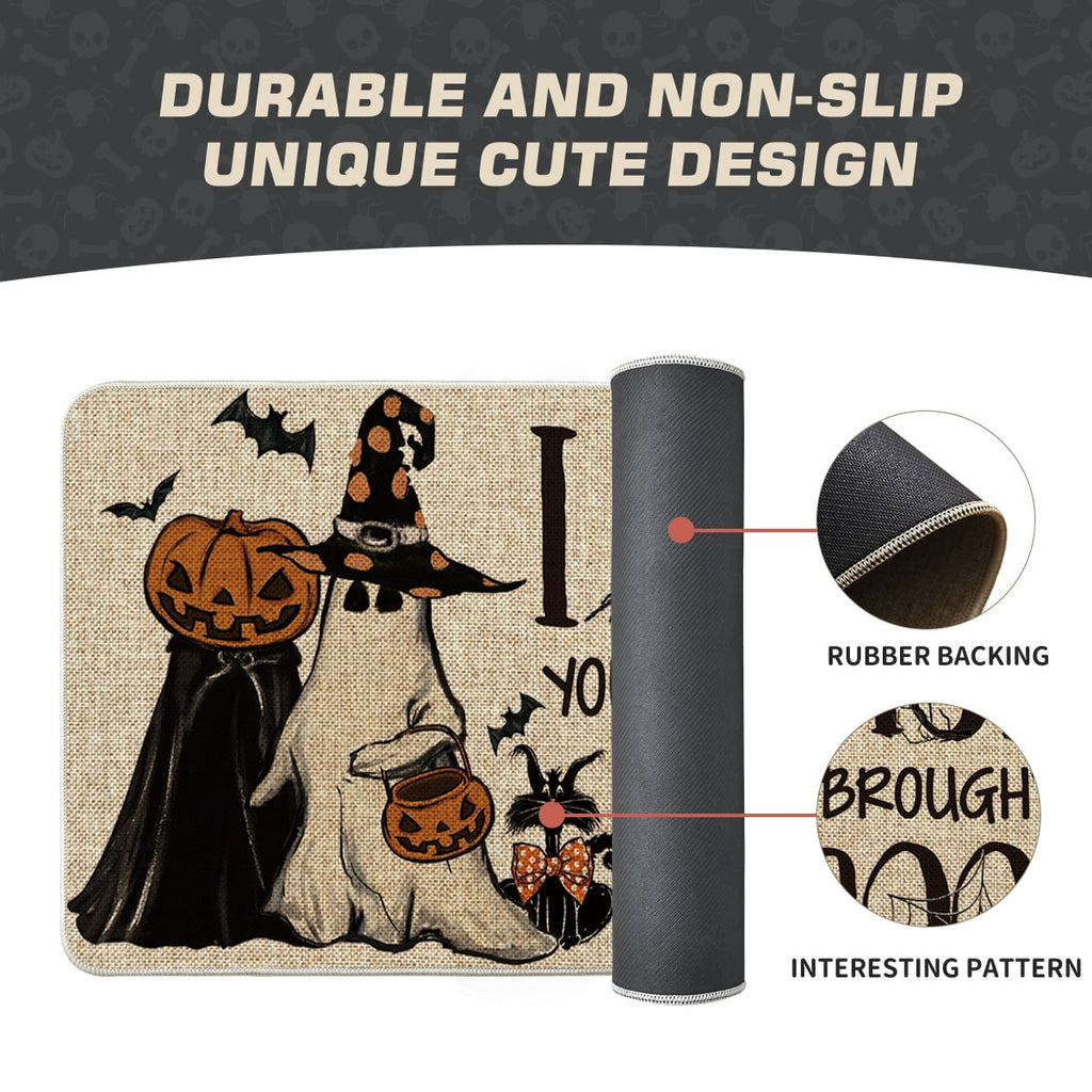 Sm:)e Polka Dot Black Cat, Jack-O'-Lantern, Ghost Halloween Welcome Doormat, 17x29 Inch