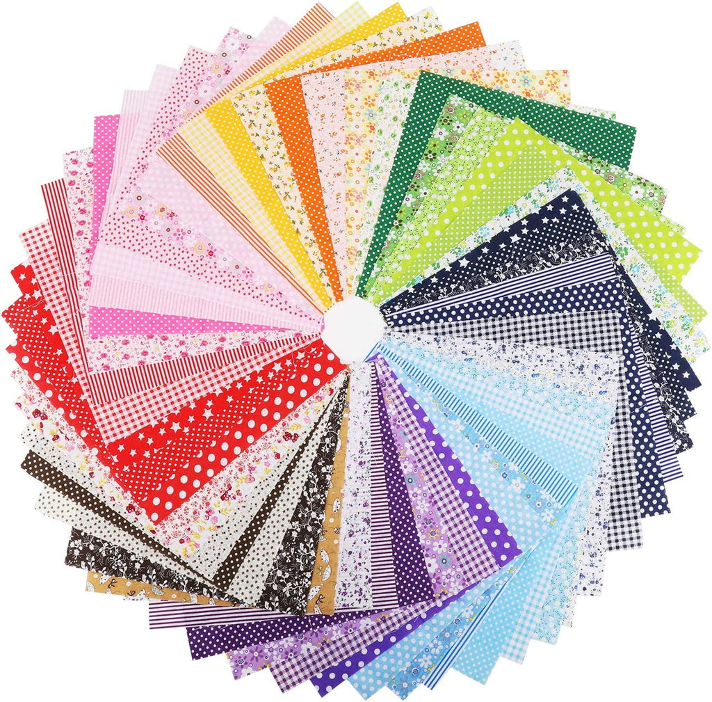 56PCS Cotton Craft Fabric Bundle, 10 inches Squares Sheets Patchwork, Sewing Quilting Craft Fabric, DIY Sewing Scrapbook Quilting Dot Stripe Fabric