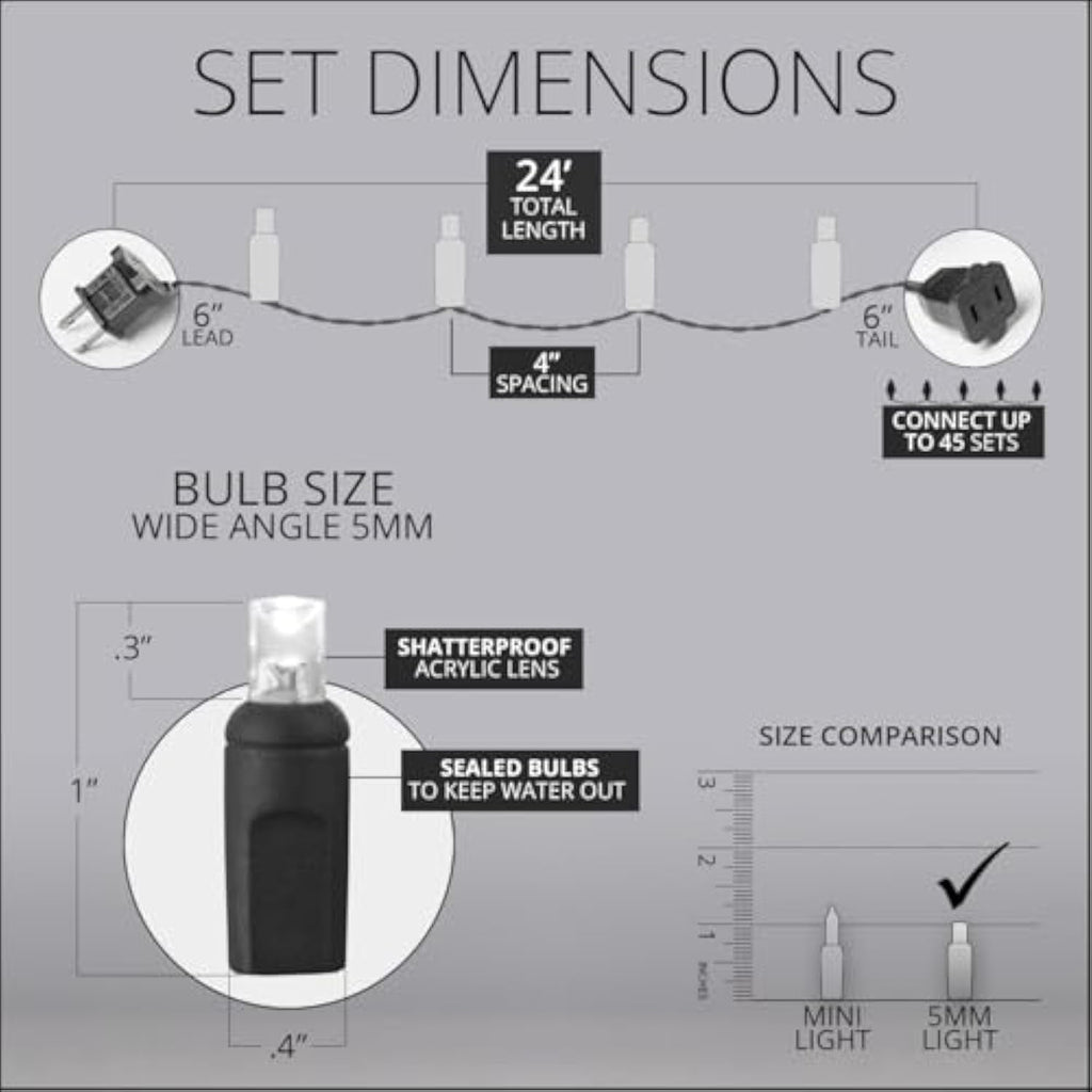 Wick's Outdoor Living LED 5MM Orange Holiday Lights, 24 FT in length, 70 CT, and 6 different color options