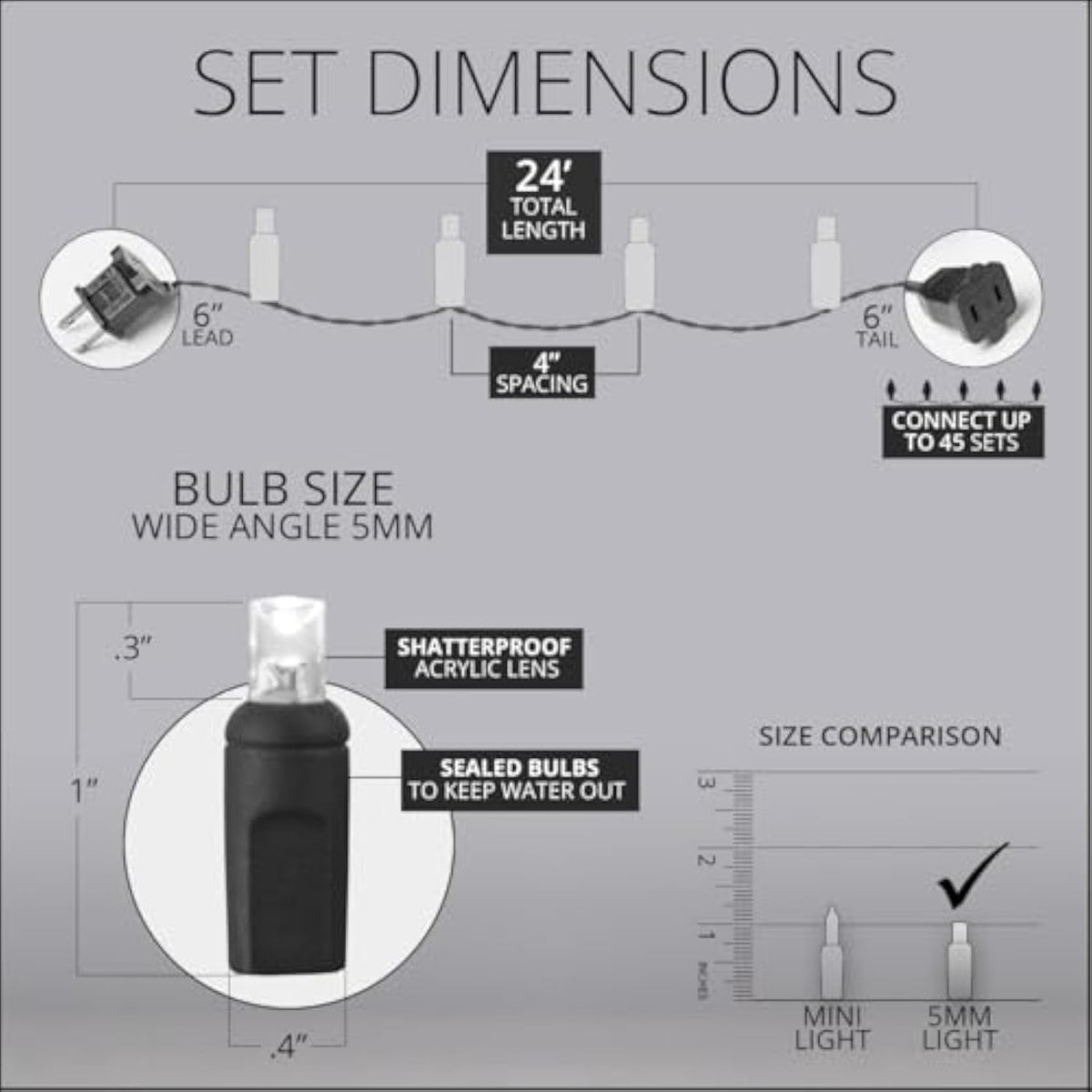 Wick's Outdoor Living LED 5MM Orange Holiday Lights, 24 FT in length, 70 CT, and 6 different color options