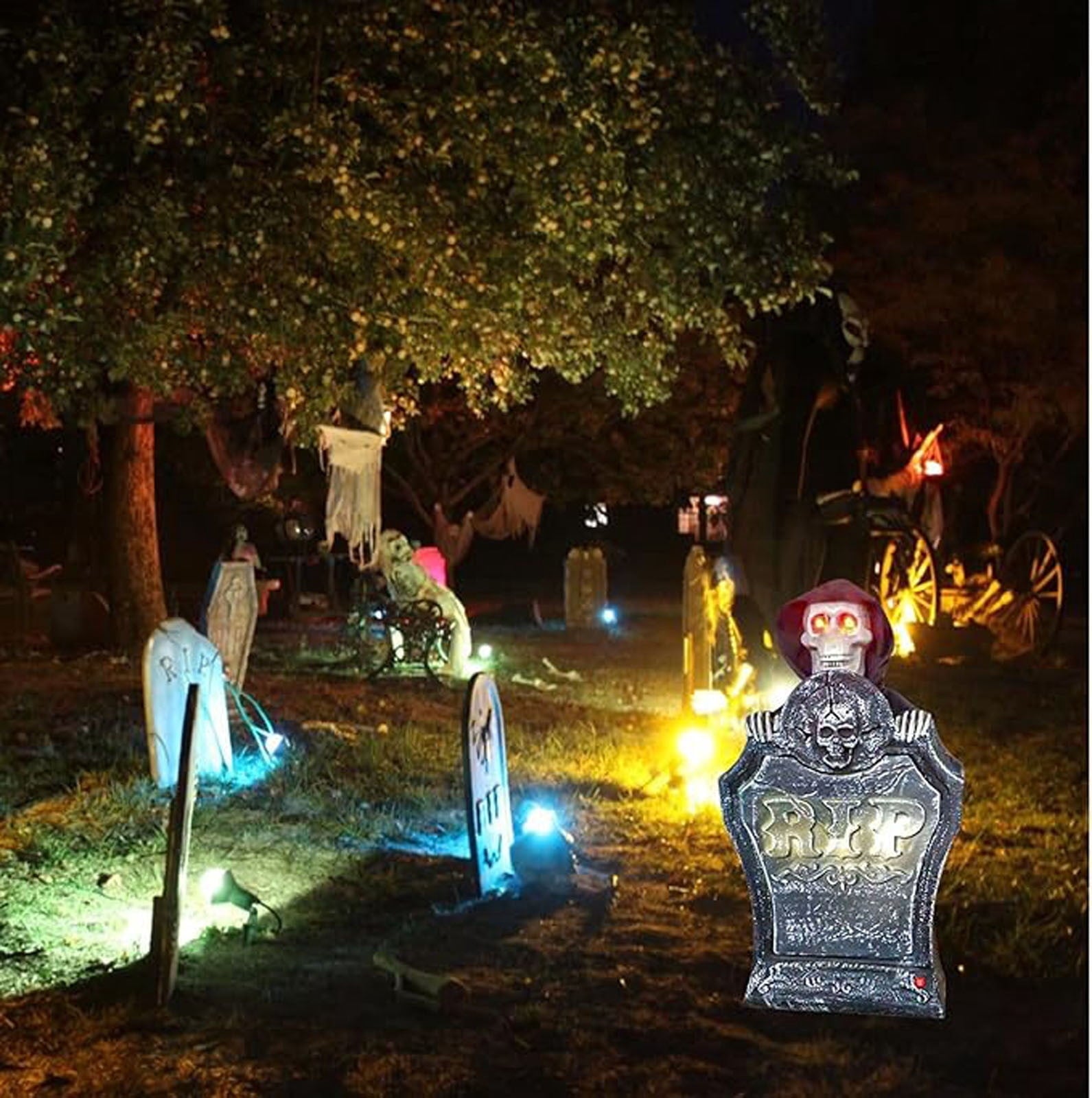 Aodebiao Halloween Animatronic Zombie Tombstone Animated Skeleton Decorations - Sensor Activated with Creepy Sound, Scary Move, Light Up Eyes, Spooky Decor Horror Prop for Indoor/Outdoor