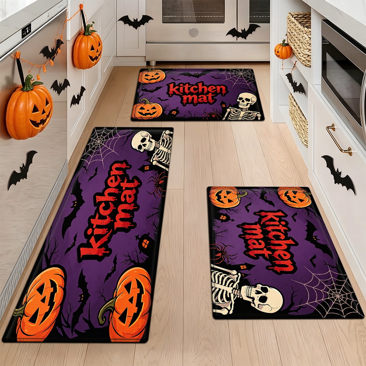 YIMEIS Halloween Pumpkin Lanterns 1Pc Flannel Mat and Kitchen Rugs,Soft Non-slip,Perfect for Home Bathroom