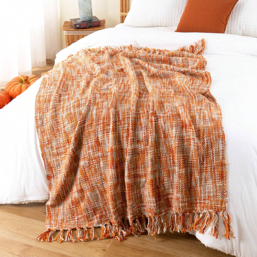 Orange Throw Blanket for Couch,Decorative Fall Blanket,Halloween Throws for Home Decor,50"x60"