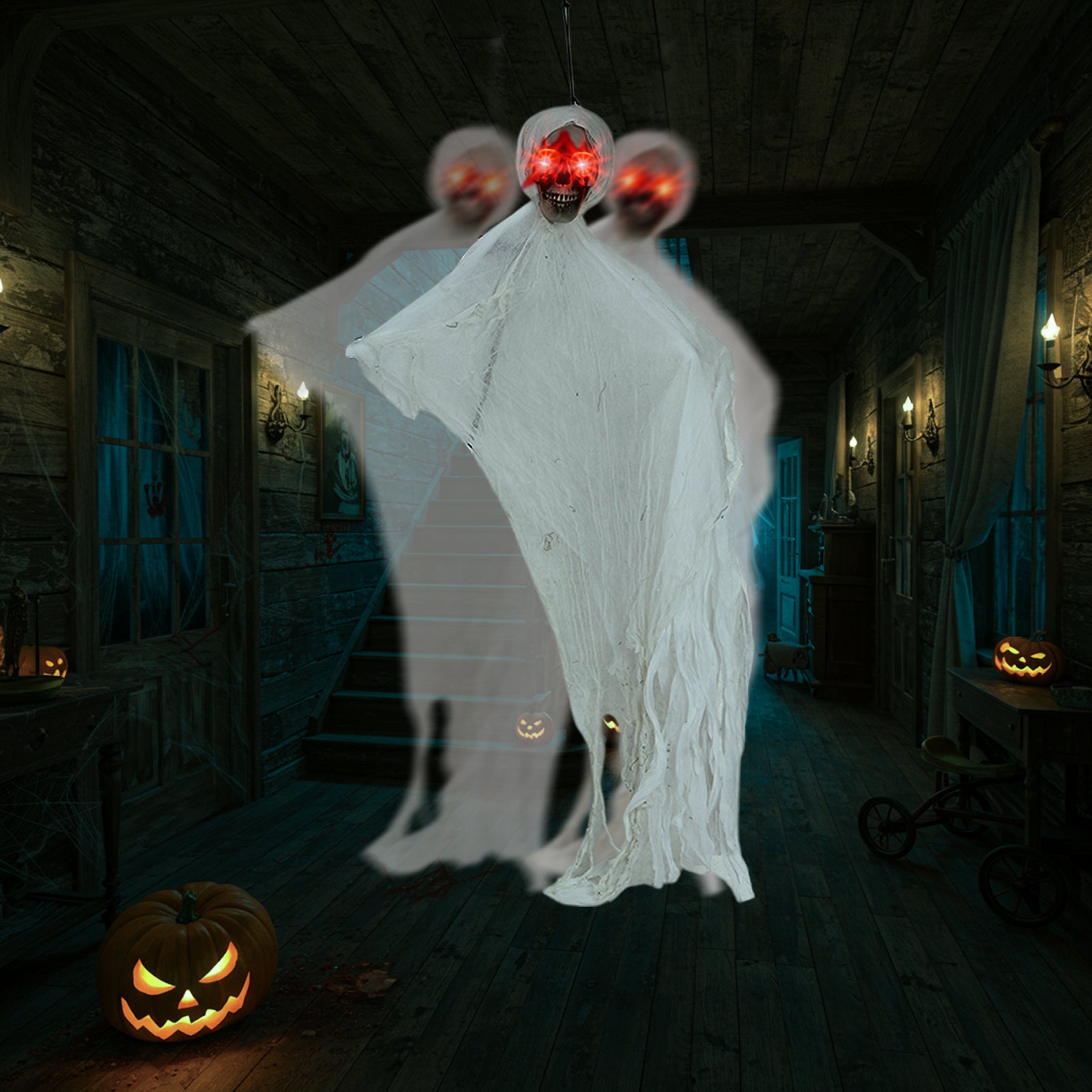 Ktaxon 4ft Halloween Outdoor Decoration Ghost Set Hanging Animated Decoration 8pcs Creepy Set w/ Pre-Recorded Screaming