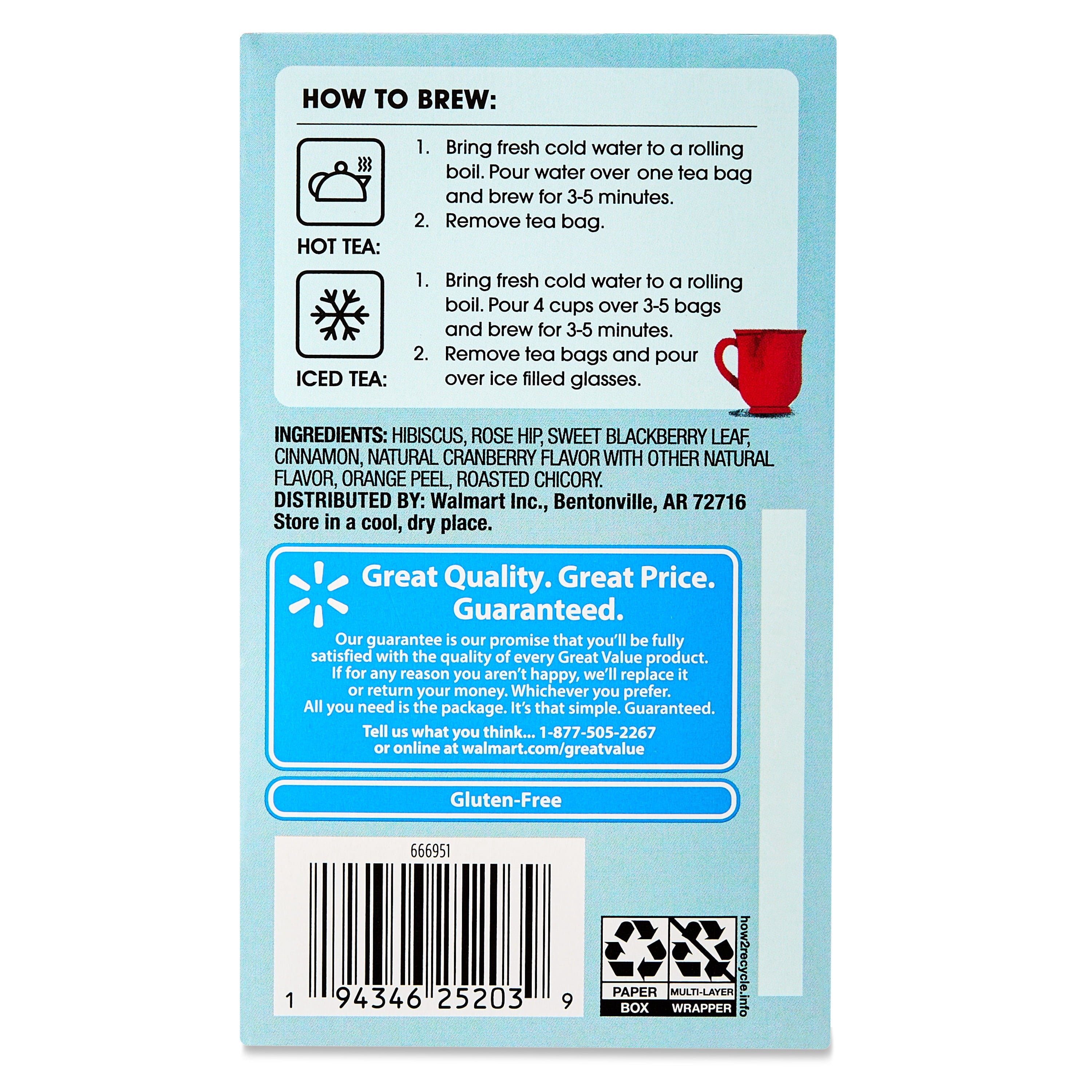 Great Value Cranberry Hibiscus Herbal Tea, 20 Count