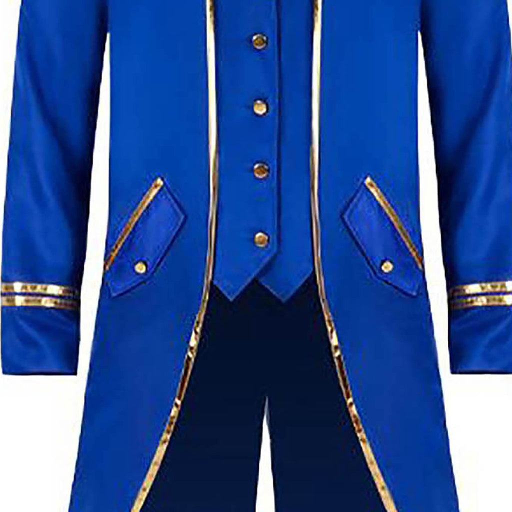 KeShDi Tuxedo Medieval Vintage Steampunk Gold Trimmed Gothic Retro Punk Style Steampunk Tailcoat Renaissance Pirate Warlock Frock Coat Halloween Men Costume Mid Length Tuxedo Costume Red L