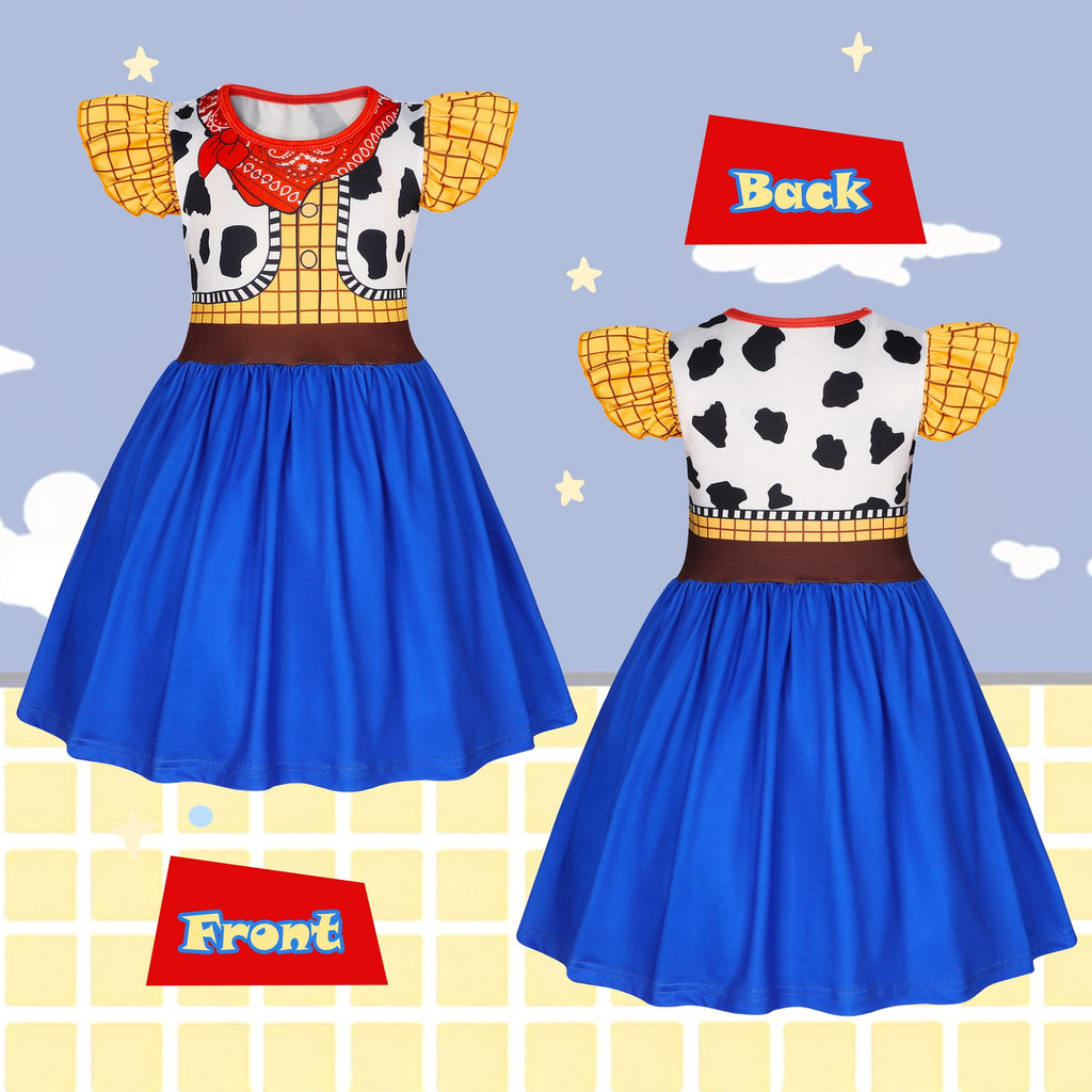 Benylion Cowgirl Costume for Girl Summer Dress Western Dress Up Outfit for Kids Halloween Cosplay Party Dresses Ruffle Sleeve for 5-6 Years