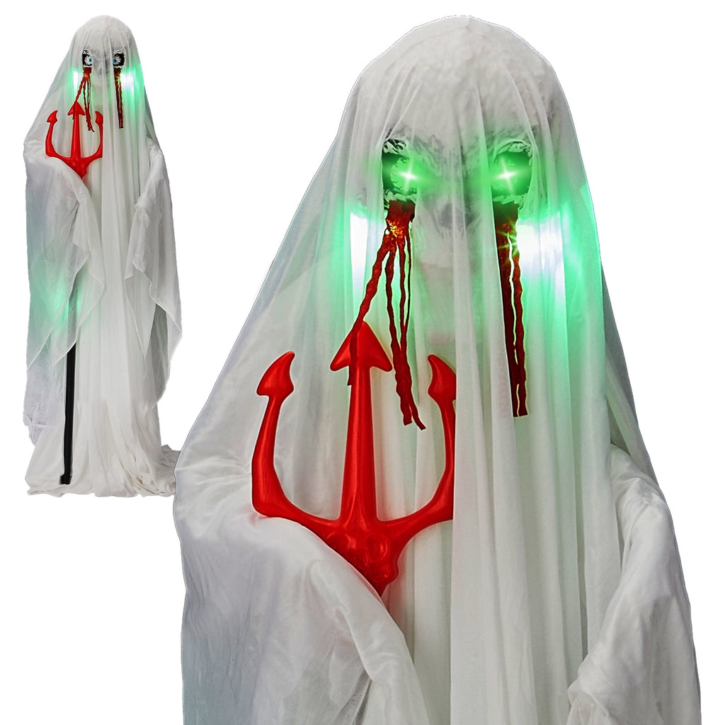 UBesGoo 4.5' Hanging Ghost Animated Halloween Decoration Creepy Halloween Skeleton, Halloween Skeleton with sound and lights