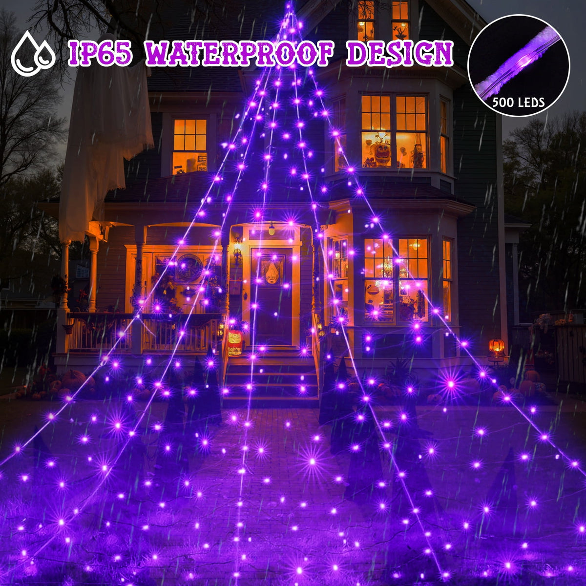 Scidweet Halloween Decorations Outdoor, 500 LED Halloween Giant Spider Web Lights for Garden Yard Porch Home Decor, Purple White