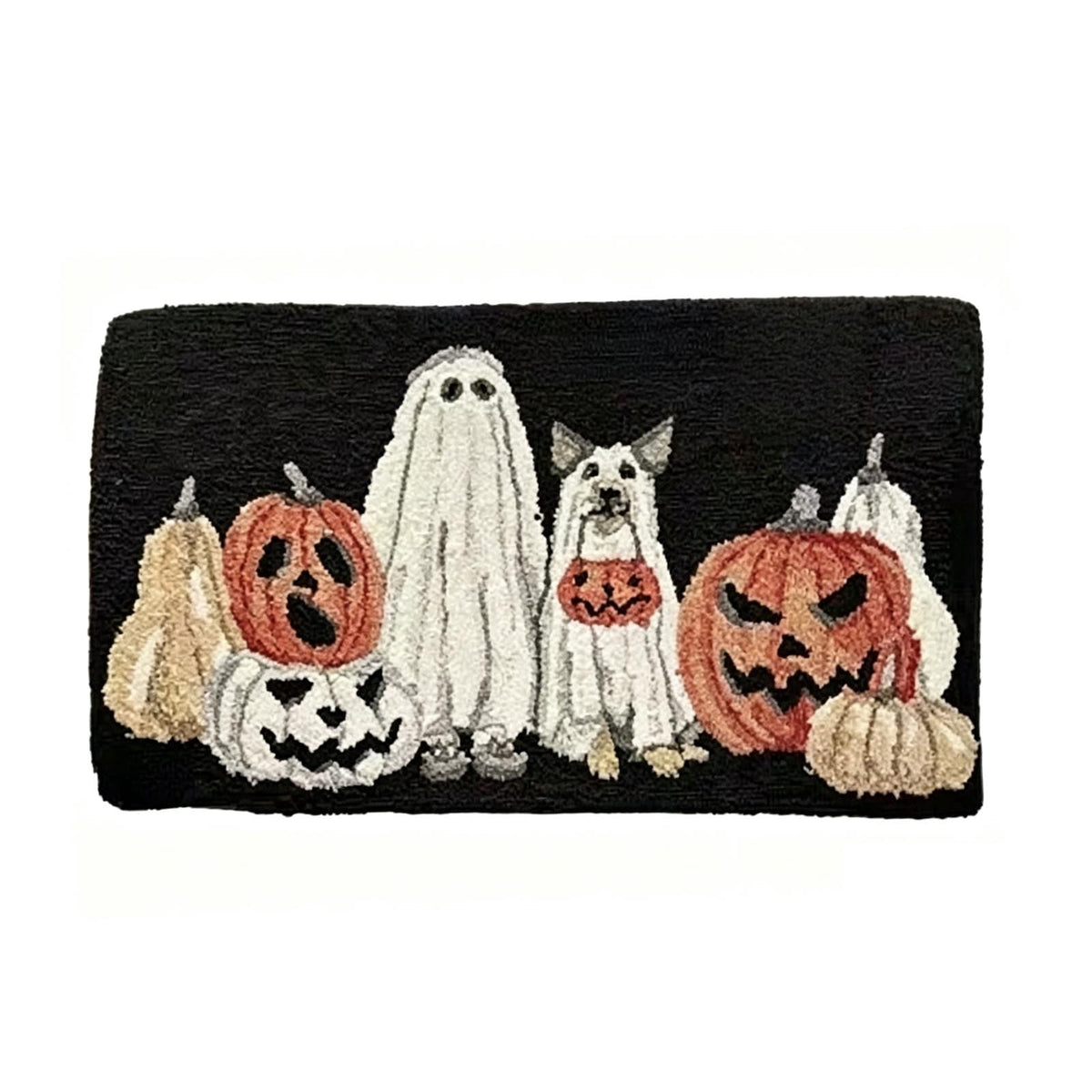 Halloween Ghost Dog Pumpkin Doormat,16x24 Inch Non-slip Black Front Door Rug,Spooky Fall Seasonal Entryway Floor Mat for Farmhouse Porch Holiday Decor