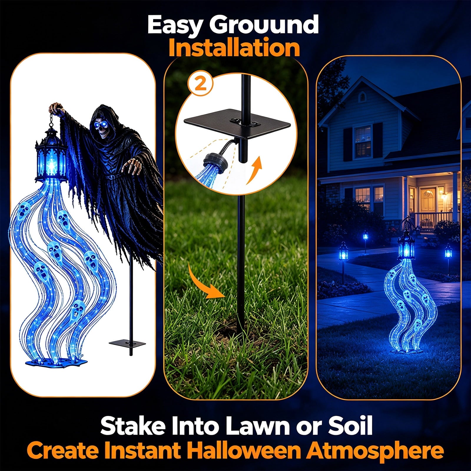 Halloween Witch Cauldron Garden Stake Lights, 2.7Ft LED Color Waterfall-Style Light Flow Flying Witch Garden Stake, Waterproof Weather Resistant Projector Lights for Outdoor Yard, Lawn, Pathway