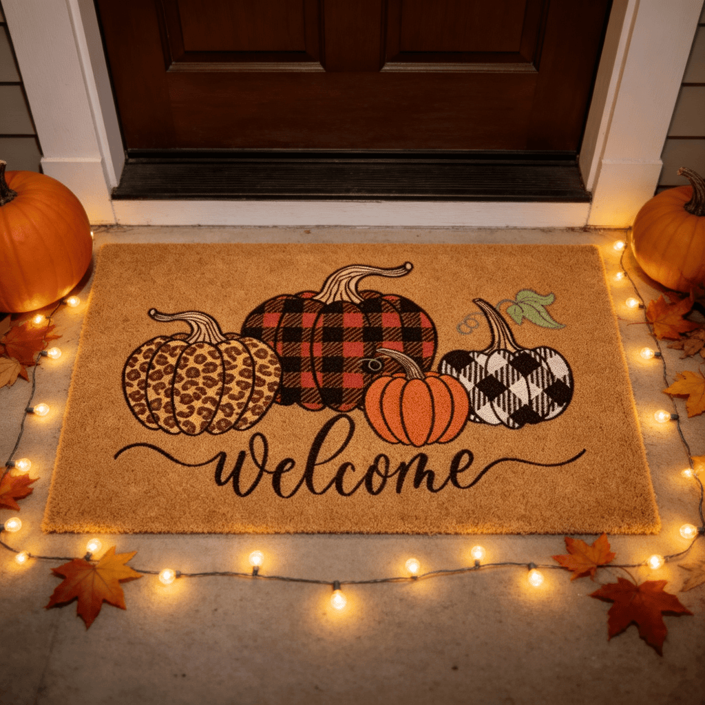 Halloween Pumpkin Welcome Door Mat, Funny Durable Non Slip Decorative Rugs for Bathroom Bedroom Kitchen Front Door