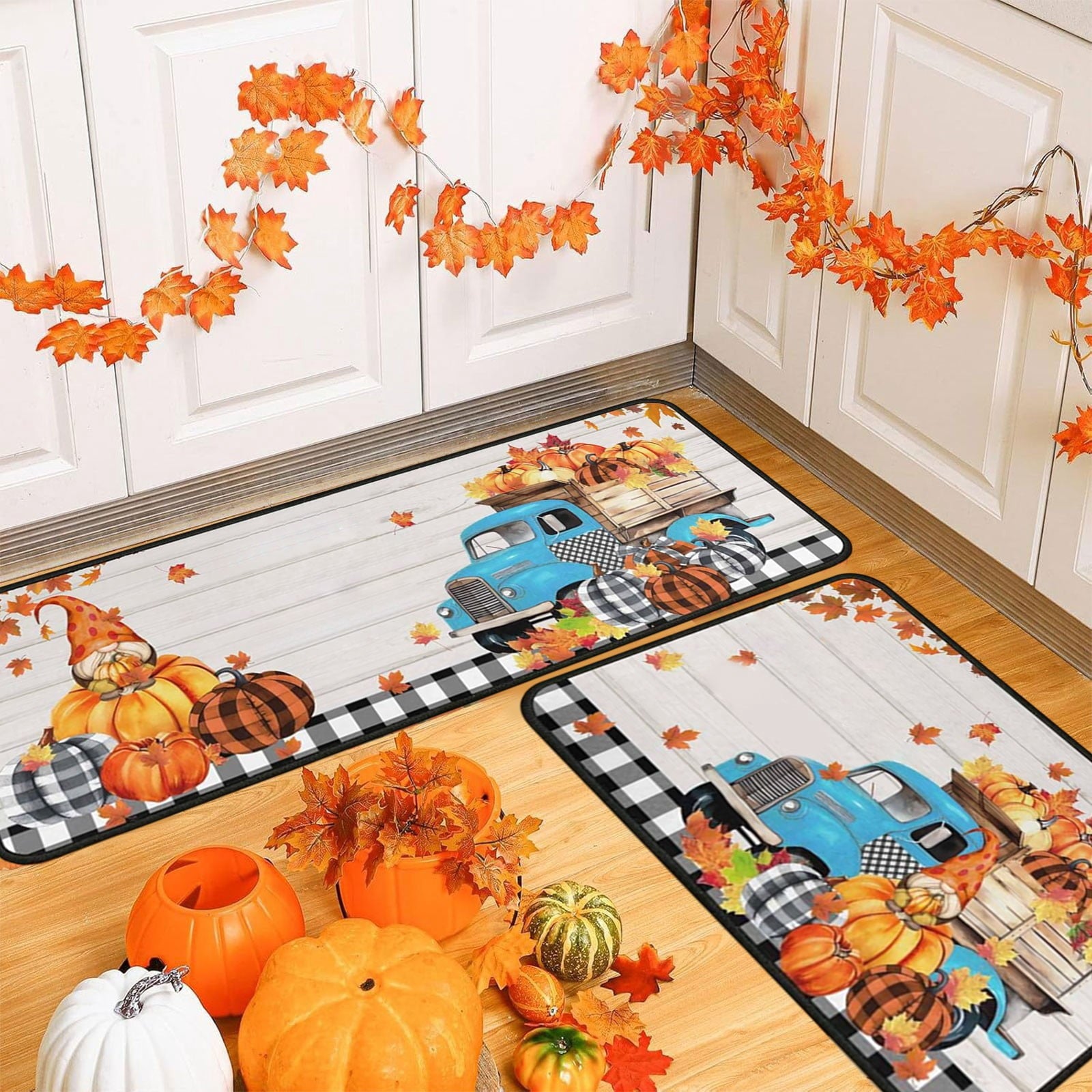 Stijggn Halloween Kitchen Mats for Floor Halloween Rugs Halloween Thanksgiving Decorations Doormat, Welcome Mats for Front Door,Spooky Outdoor Mats for Home Decor Holiday Decorative