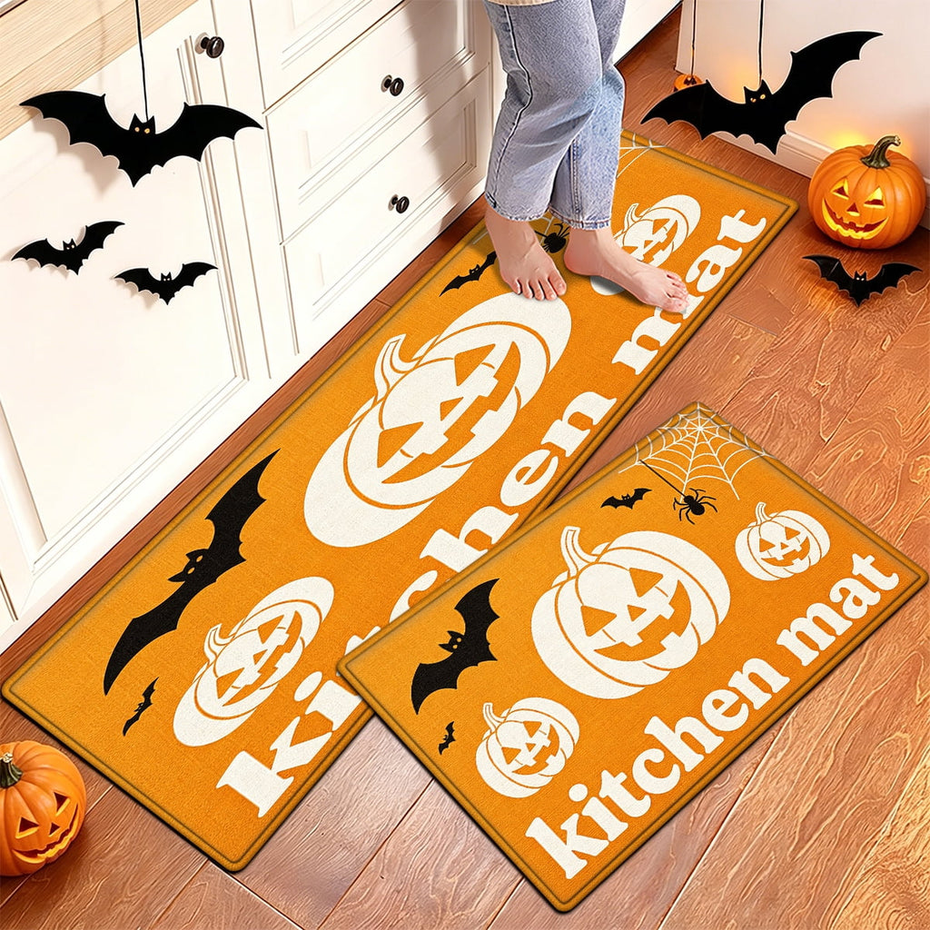 YIMEIS Halloween White Pumpkin Multi-purpose 3-Piece Flannel Mat and Kitchen Rugs,Soft Non-slip for Home Bedroom Bathroom