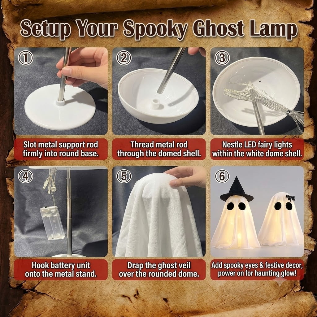 TETOU 2pcs Halloween Scary White Ghost Decor , Light Up DIY Scary White Ghost with Timer for Halloween Indoor Home Tabletop Mantel Decorations